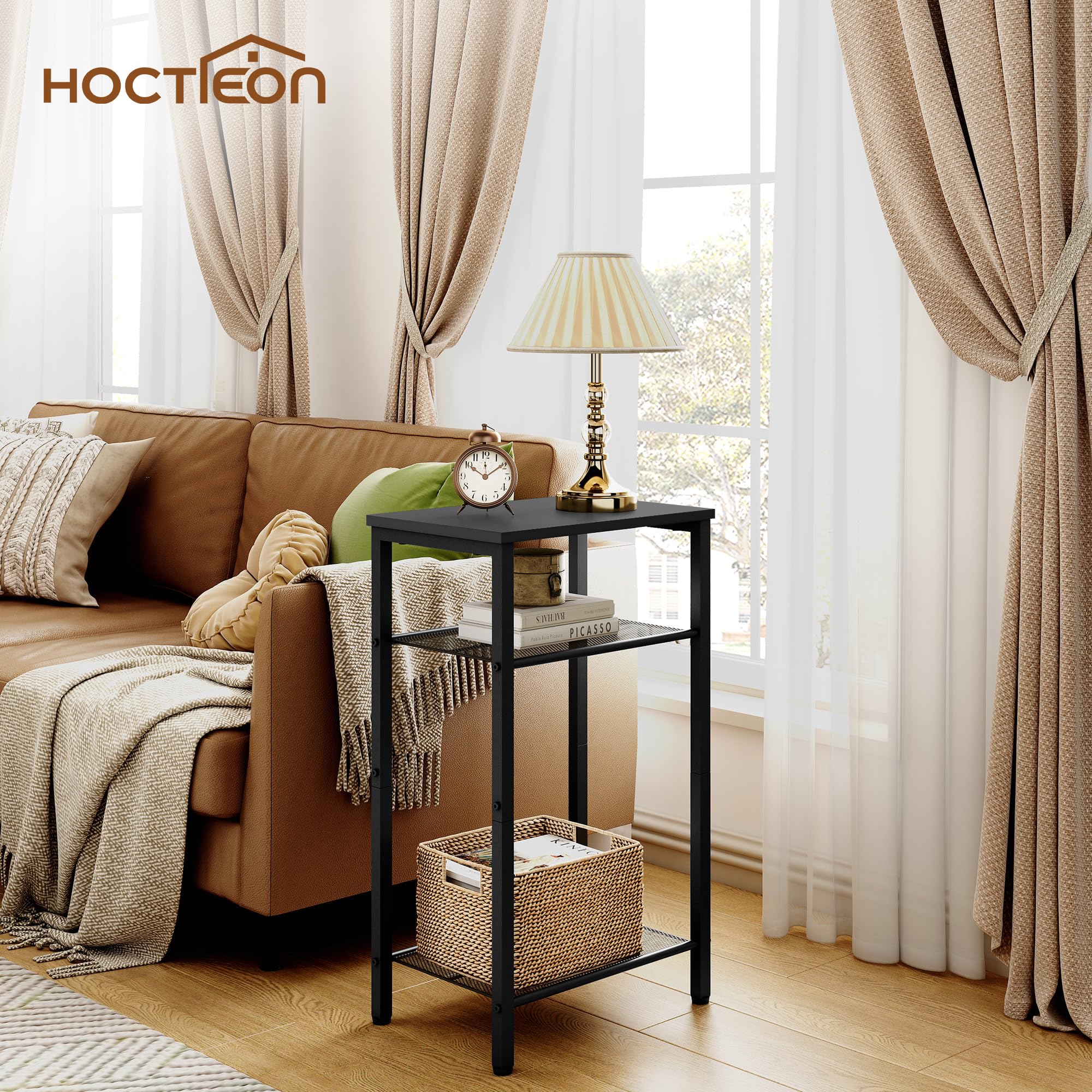 Hoctieon 3-tier end table middle shelf storage for books