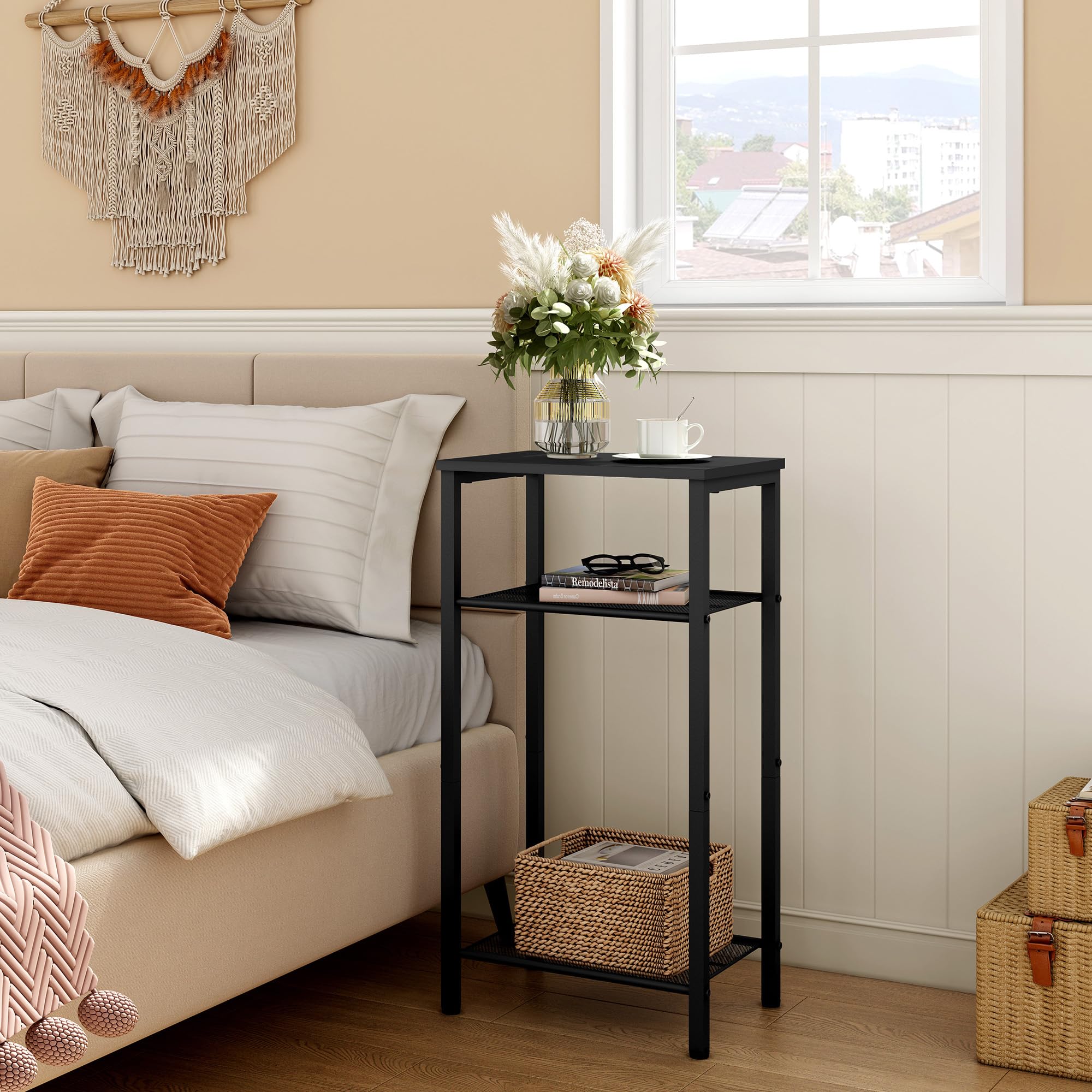 Hoctieon 3-tier end table remote storage and small-item organization