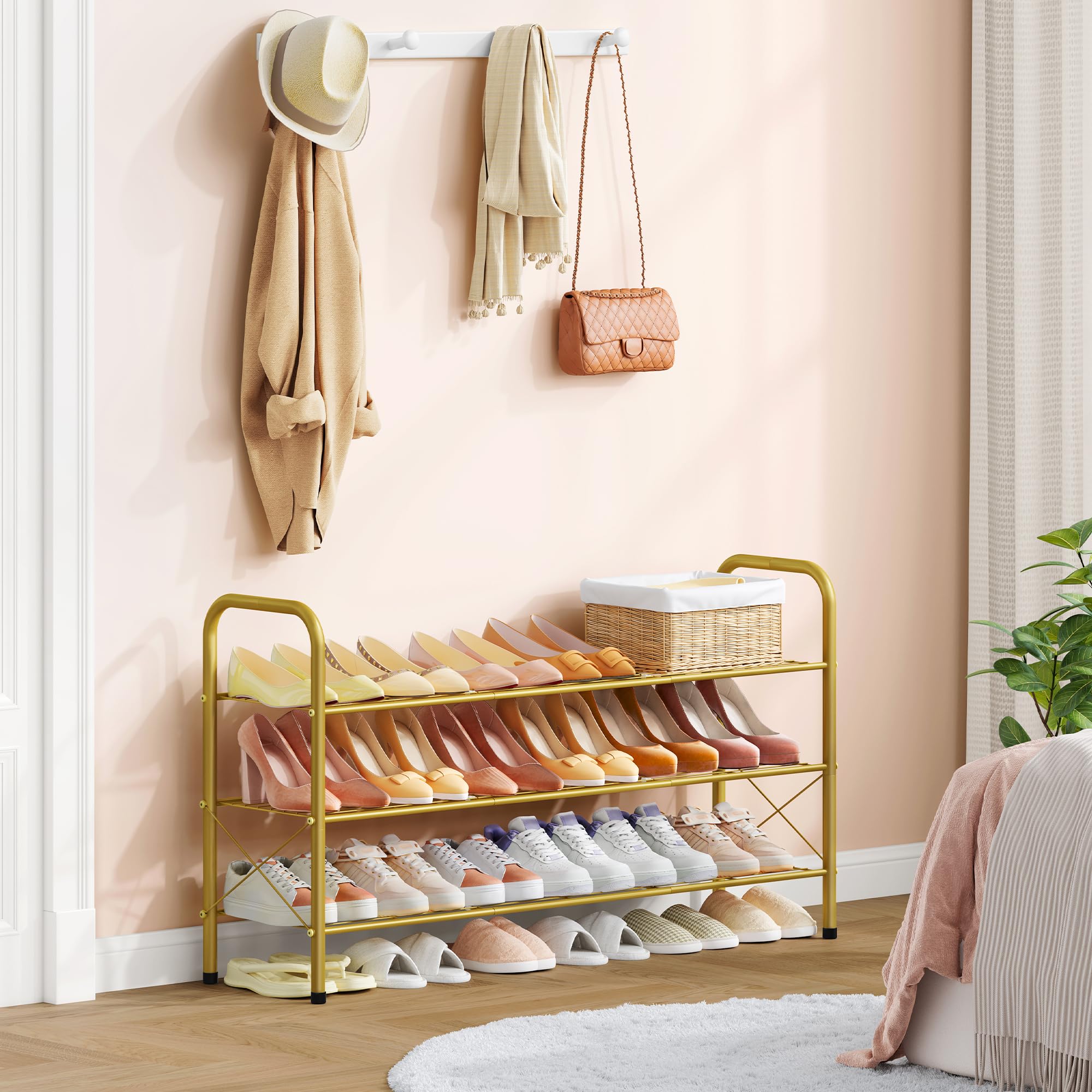 Hoctieon rustproof metal rack offers durable, safe shoe storage.