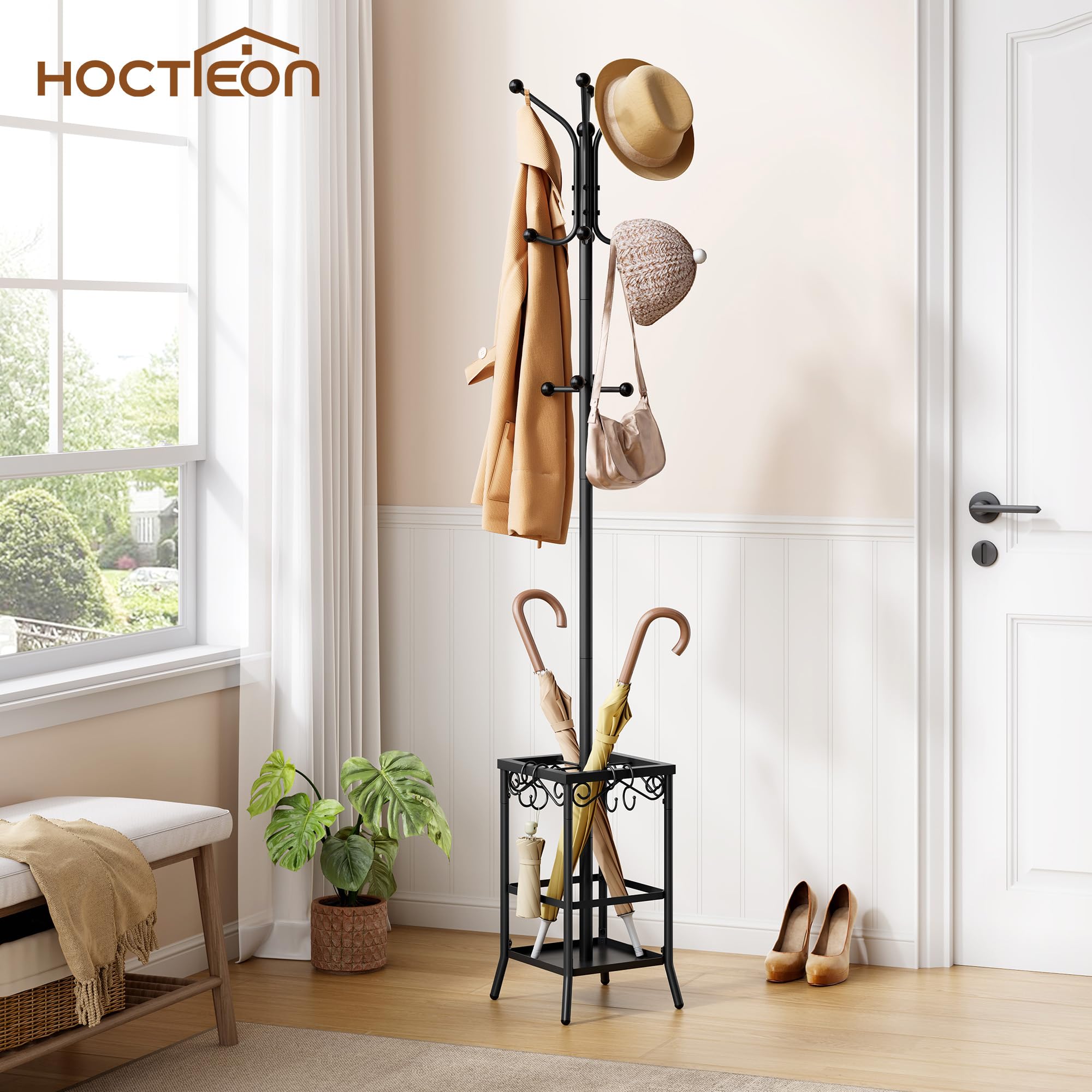 Hoctieon 12-hook coat rack provides ample hanging space for multiple family members.