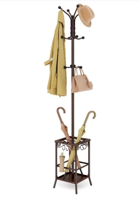 Hoctieon coat rack brown finish complements any decor