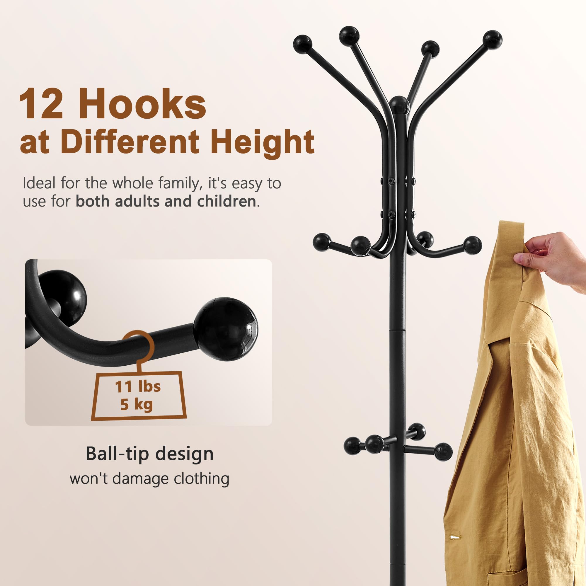 Hoctieon coat rack features easy assembly with labeled parts.