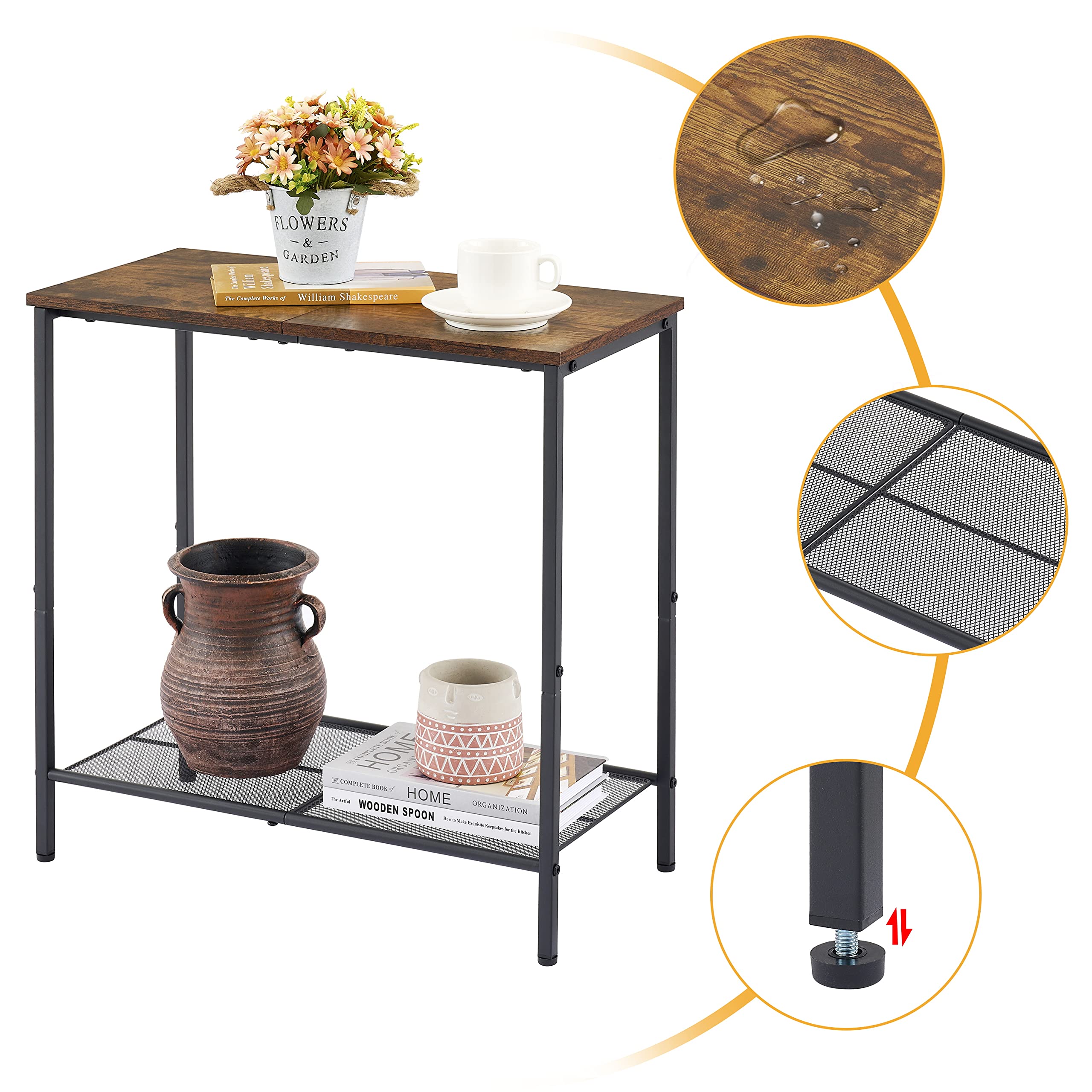 Hoctieon second-level storage helps organize remote controls and baskets.