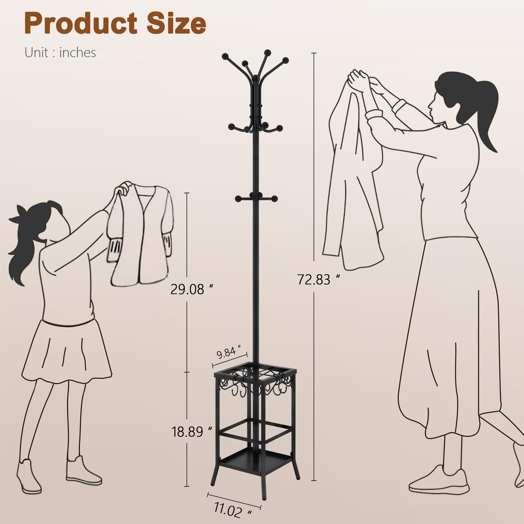 Hoctieon entryway coat rack blends with black decor for modern style.