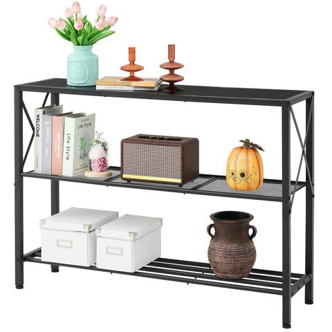 Hoctieon industrial console table 3-tier storage space demonstrates ample organization.