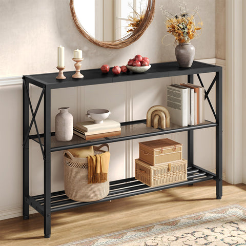 Hoctieon industrial console table top view shows sturdy frame and vintage charm.