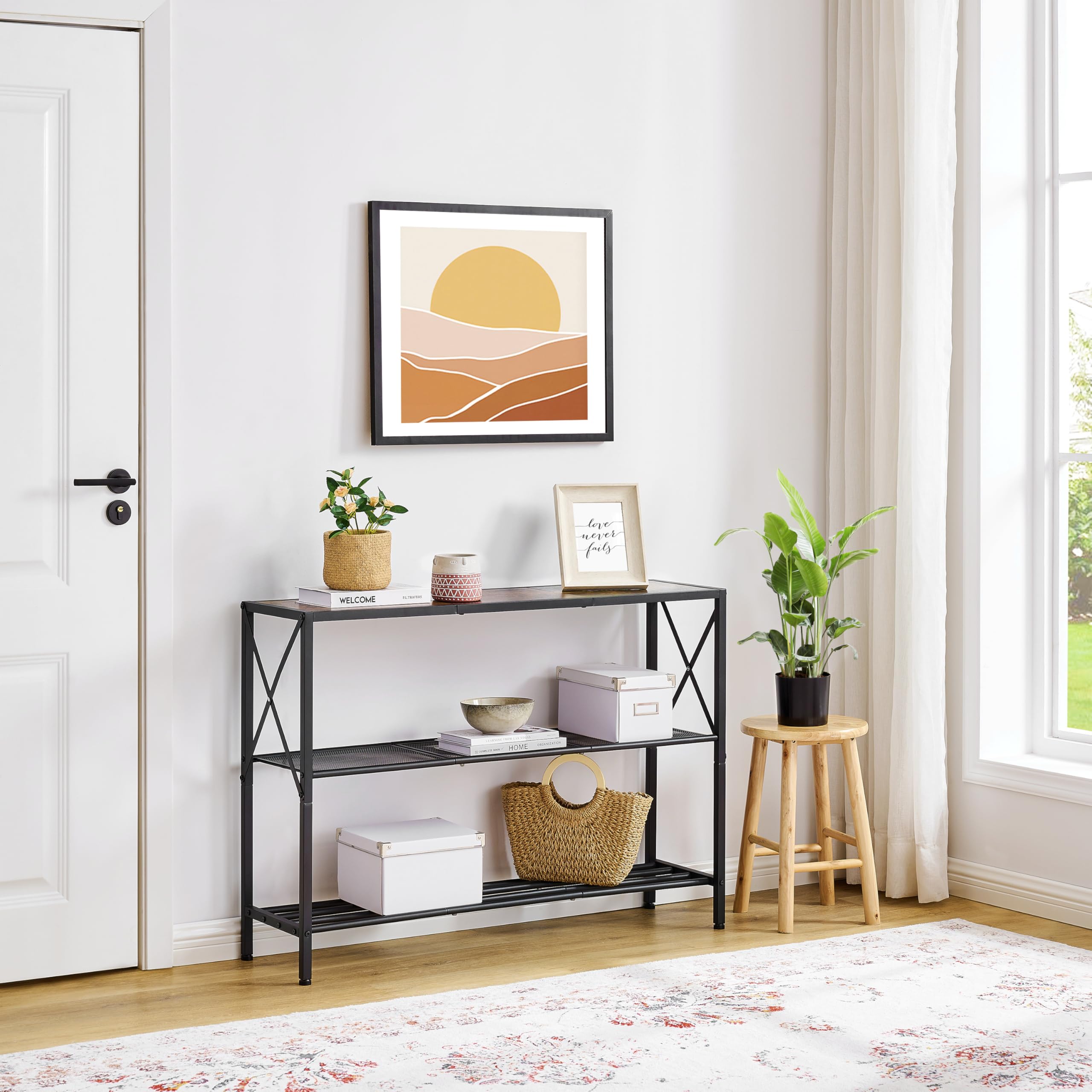 Hoctieon entryway setup demonstrating space saving with adjustable legs.