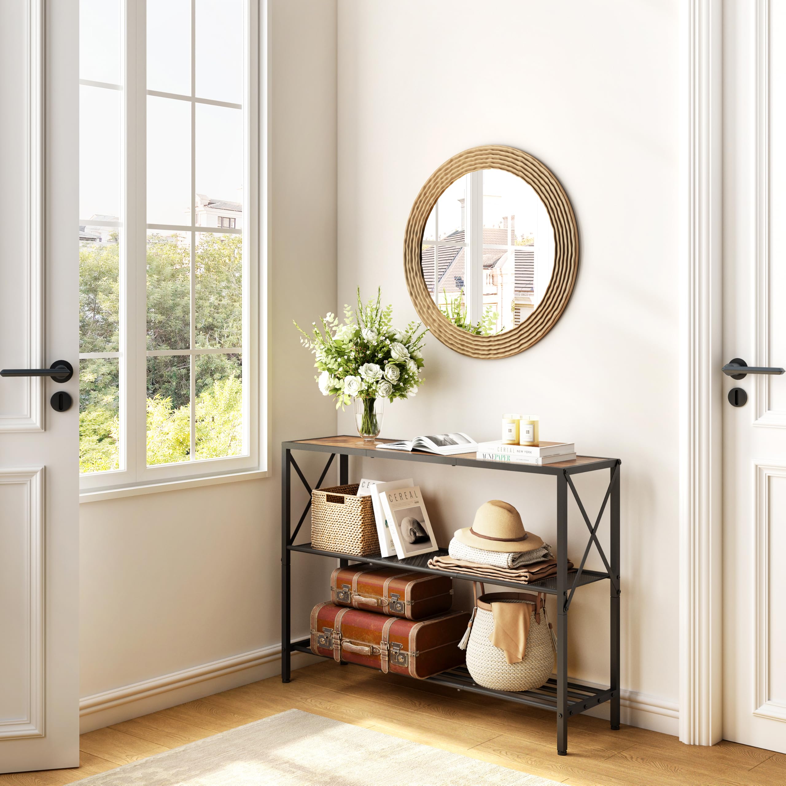 Hoctieon Industrial Console Table top view highlighting 42-inch long surface.