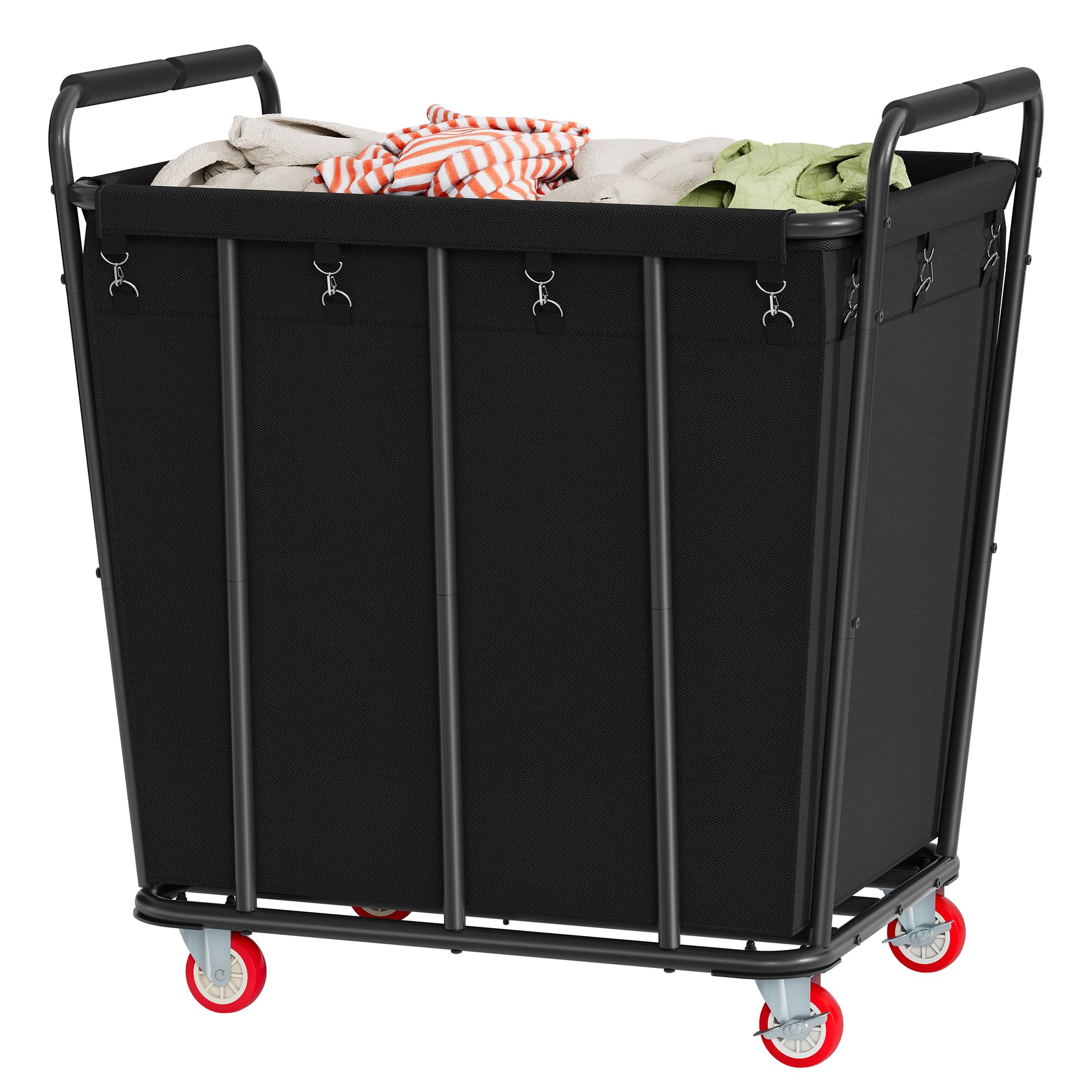 Hoctieon 400L laundry cart side view with wheels for easy room-to-room transport.