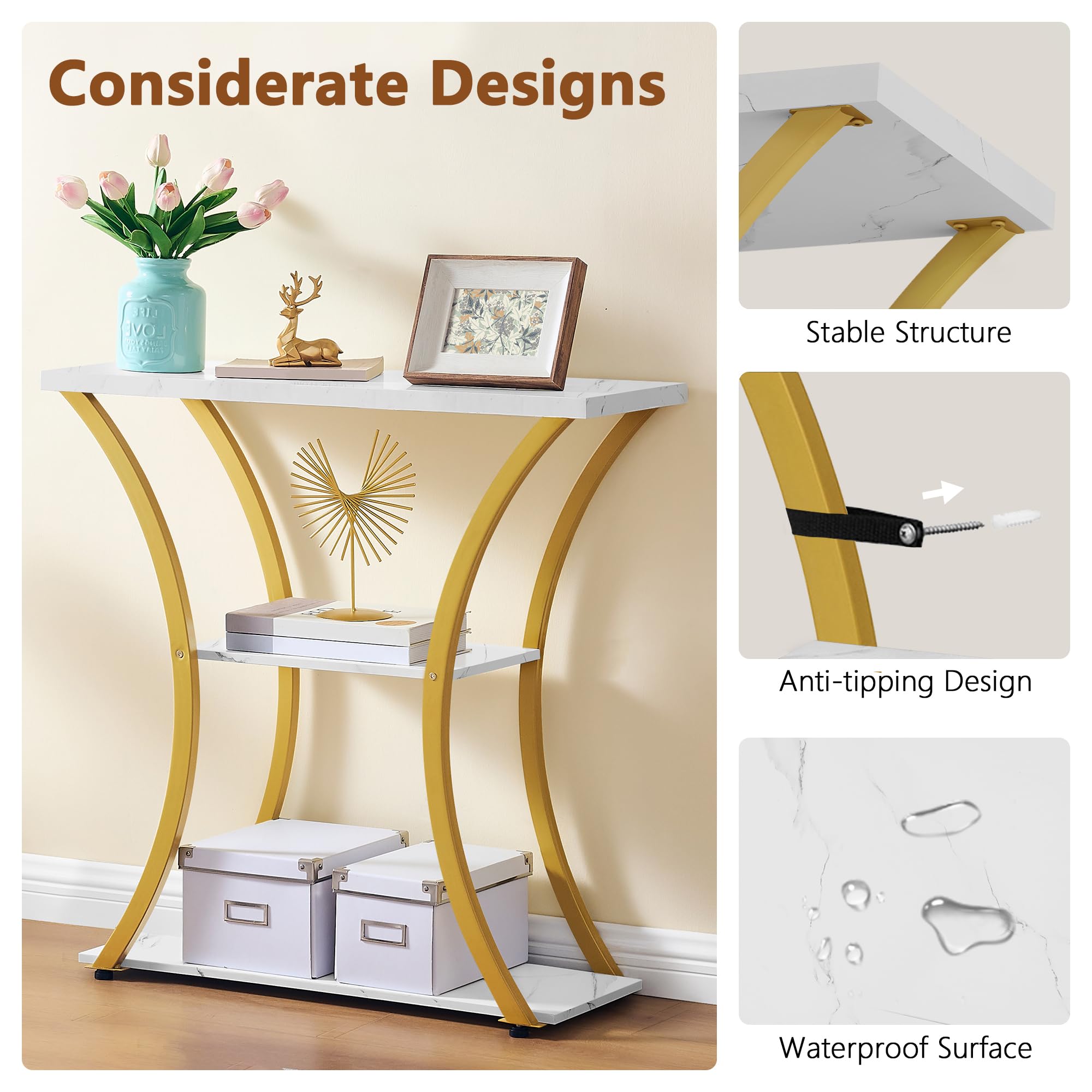 Hoctieon middle shelf supports up to 70 pounds for storage.