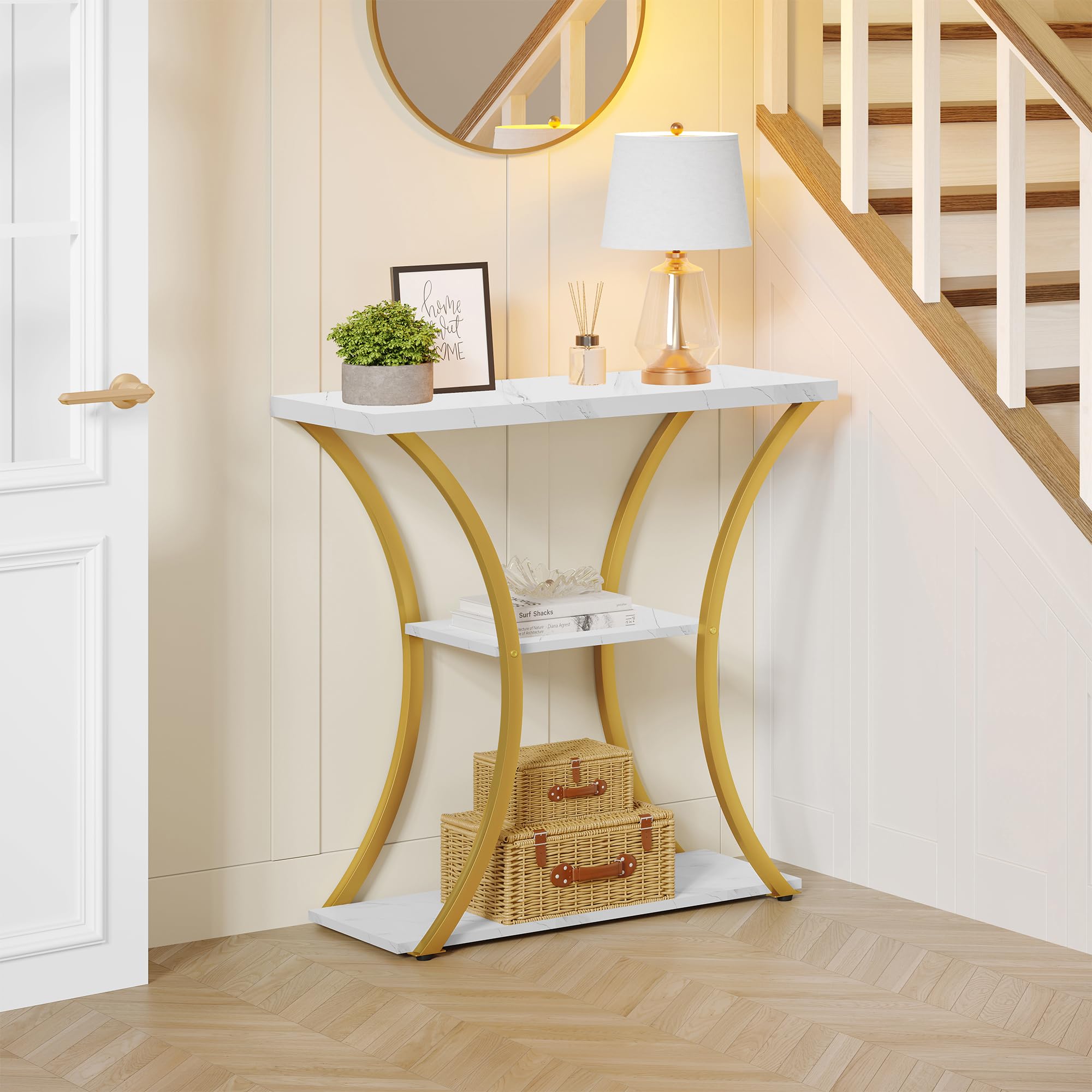 Hoctieon narrow entryway table with slim profile fits tight hallways.
