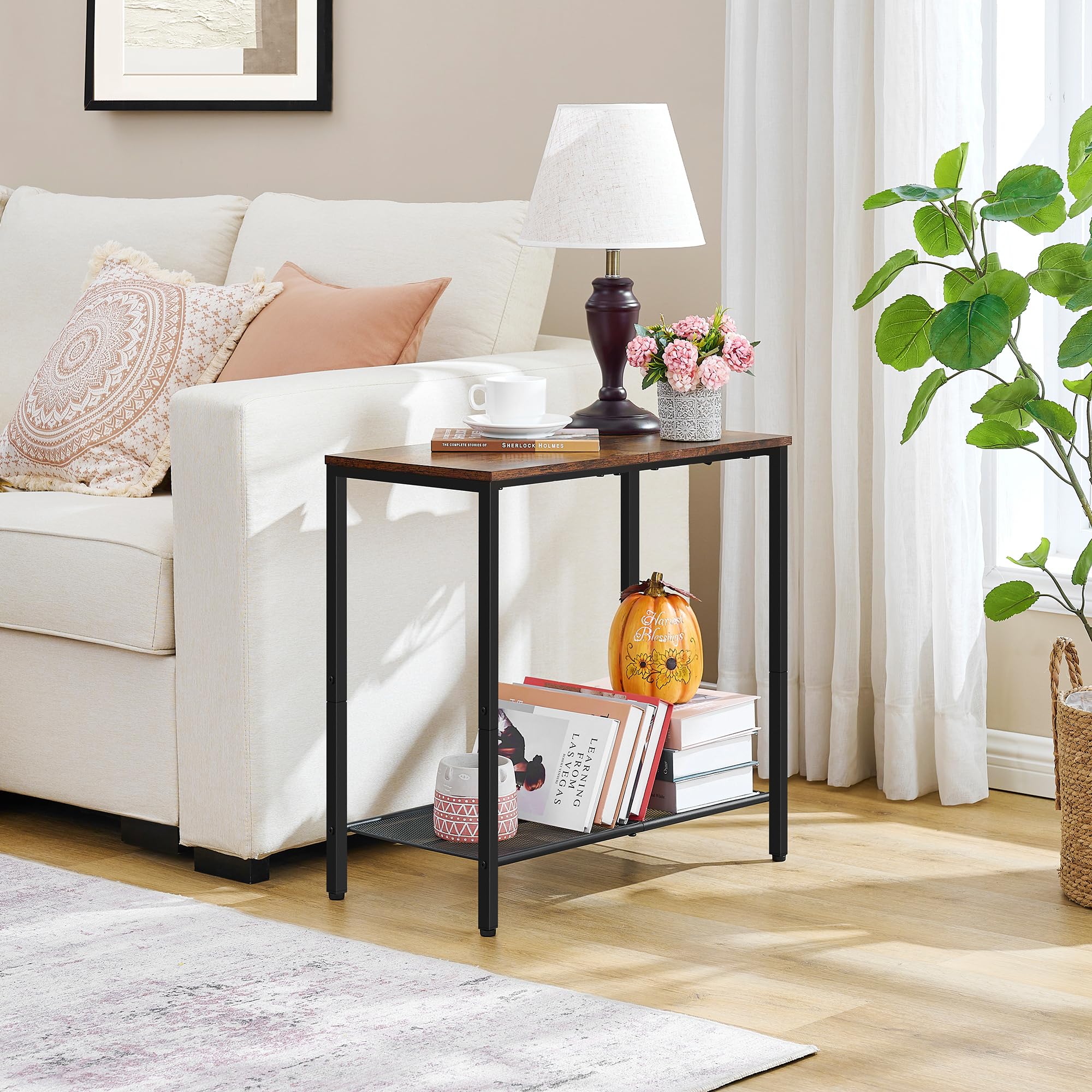 Hoctieon narrow side table with storage tier fits small spaces.