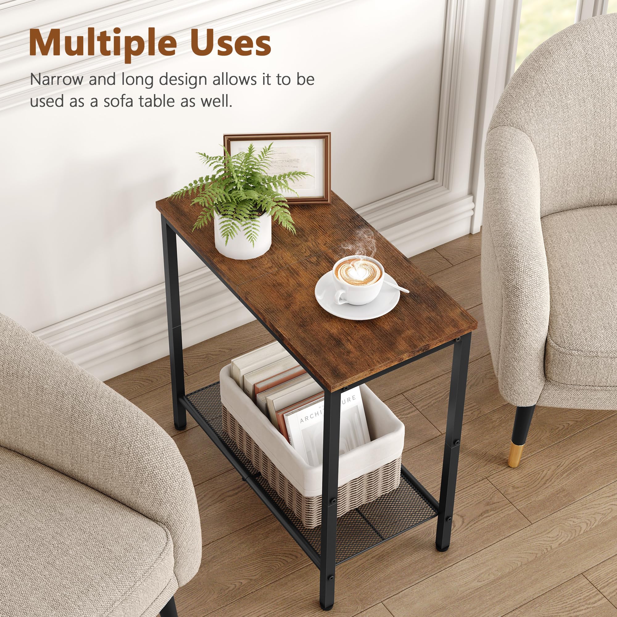Hoctieon nightstand for small spaces pairs metal frame with wood.