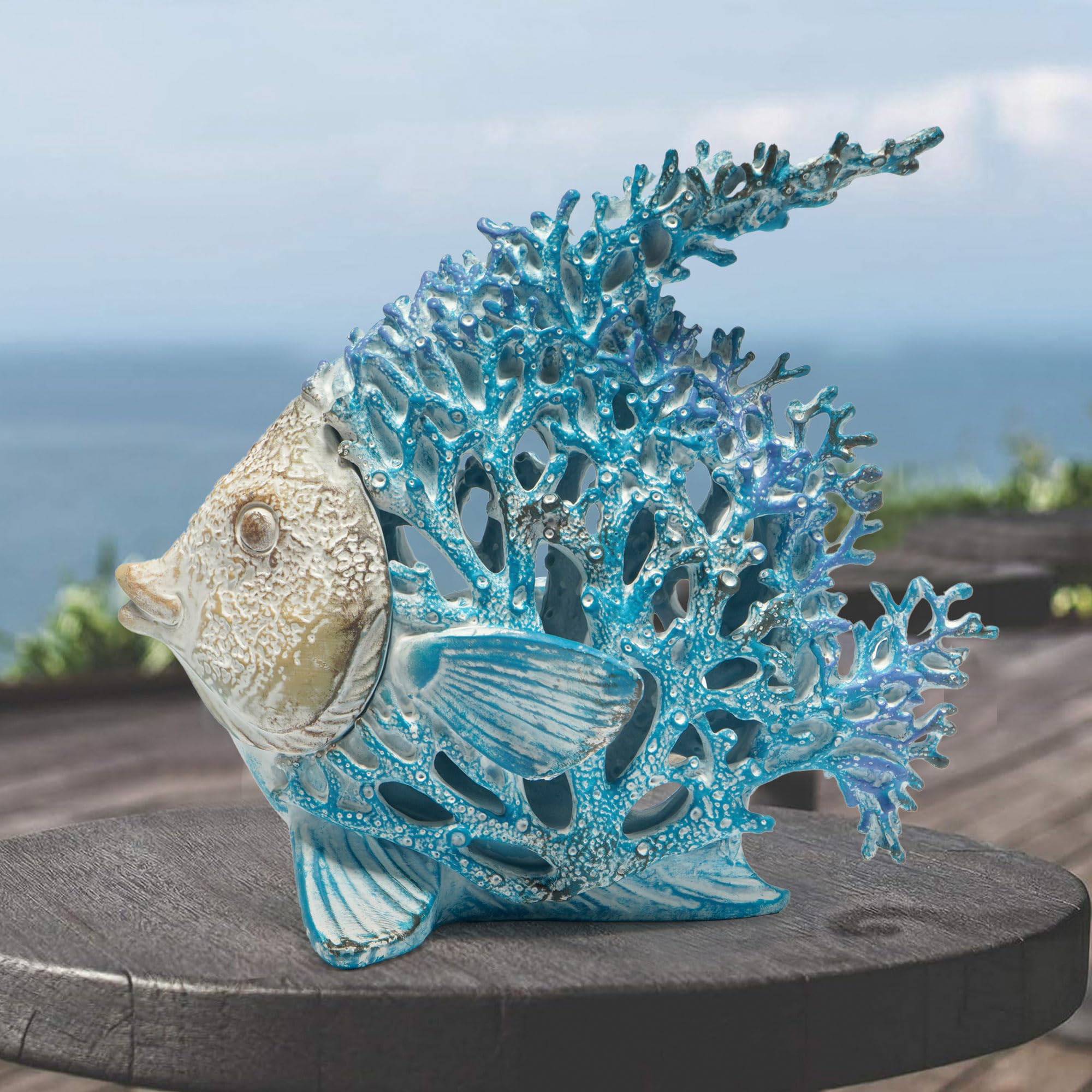 Hodao delicate ocean scene figurine brings tranquil nautical mood to any room.