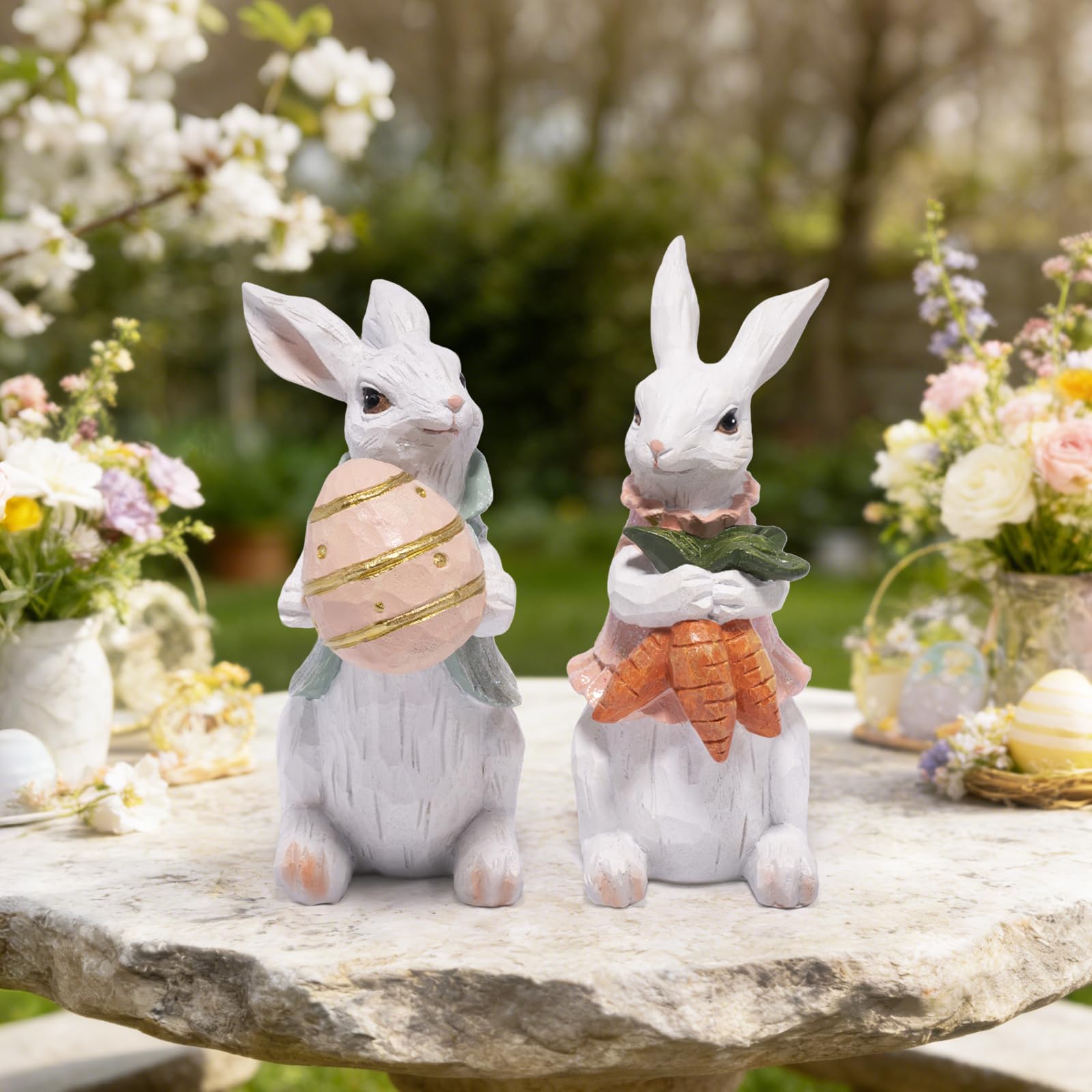 Hodao Easter bunny figurine with carrot detail ideal for tabletop displays.