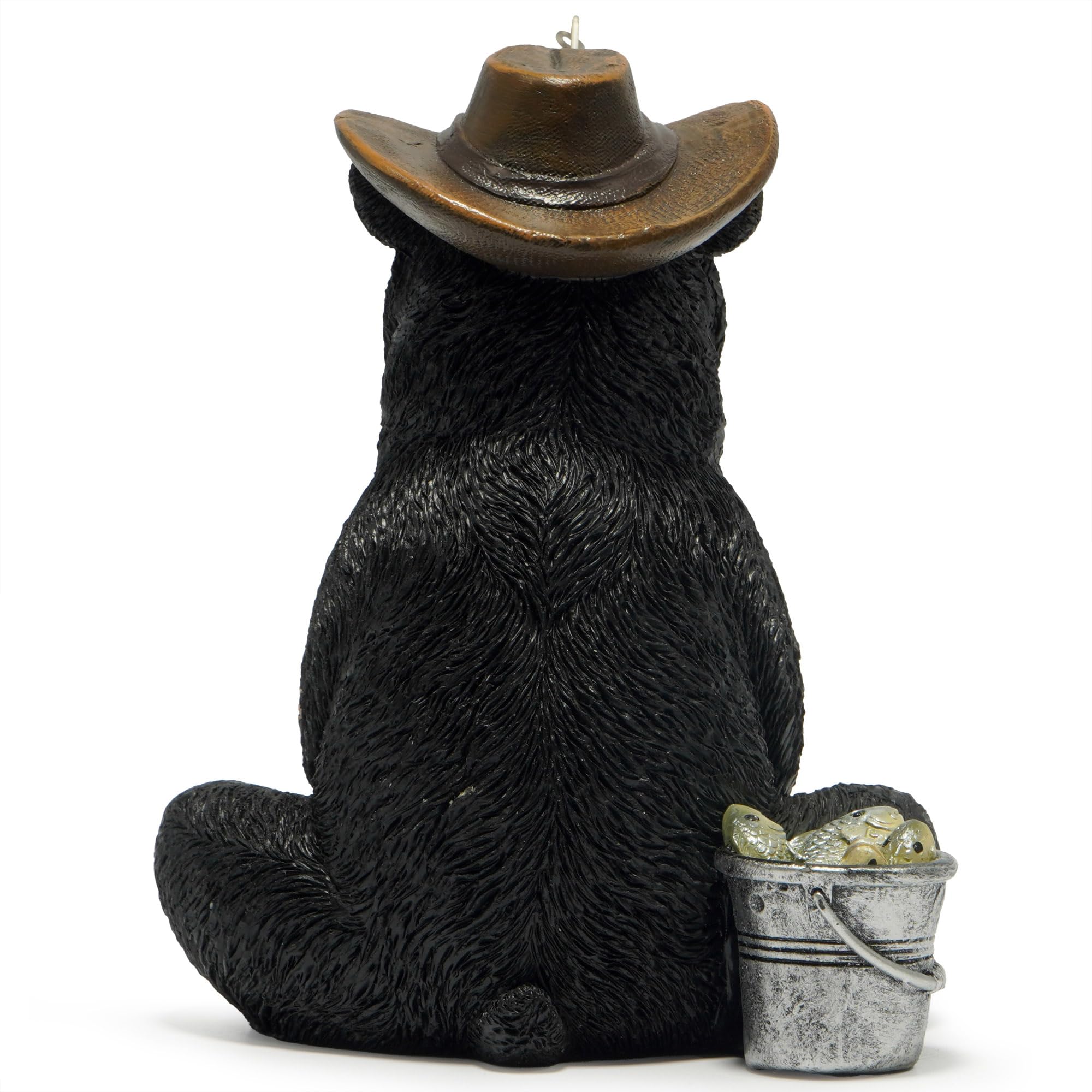 Hodao black bear holding fishing rod highlights desk focal point.