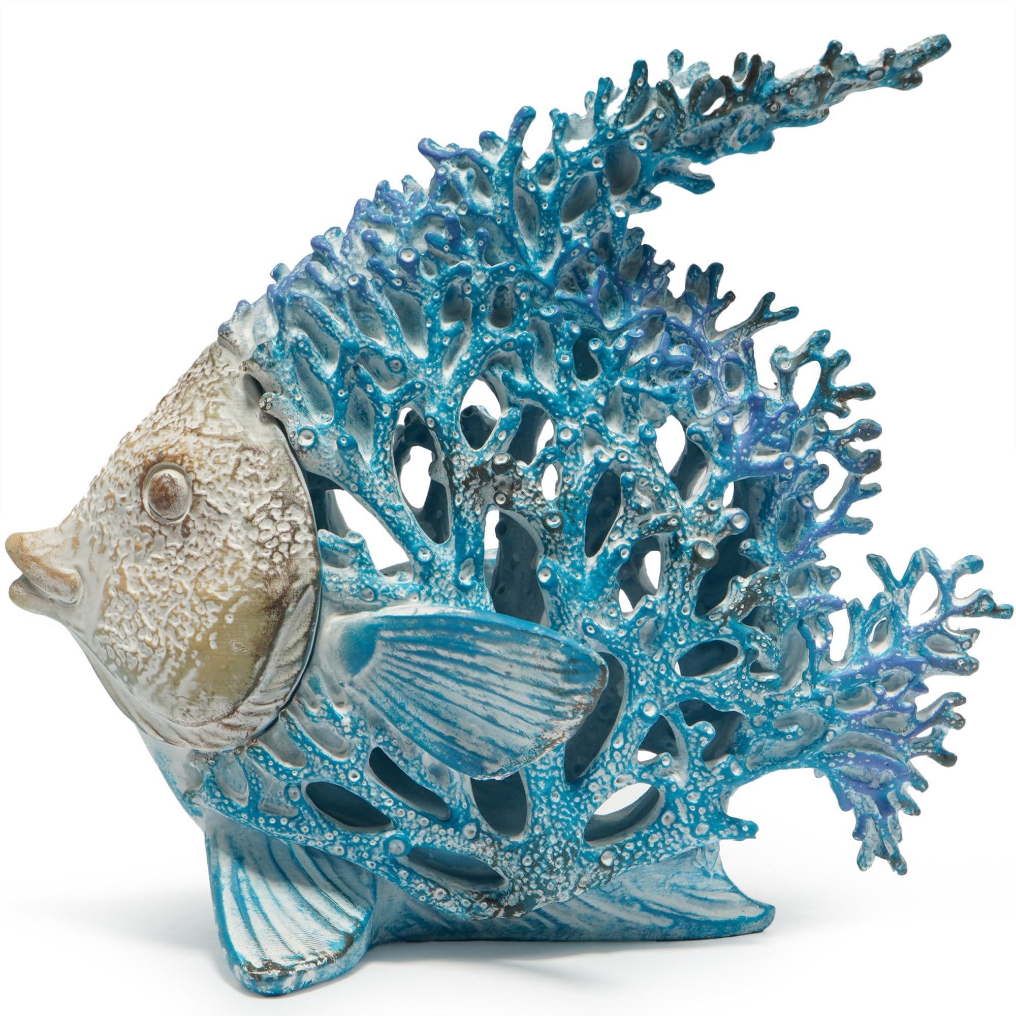 Hodao sea coral fish figurine in blue adds coastal charm to any shelf.