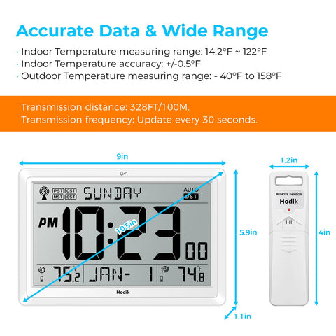 HODIK 10.5 inch LCD display provides easy time reading from across the room.