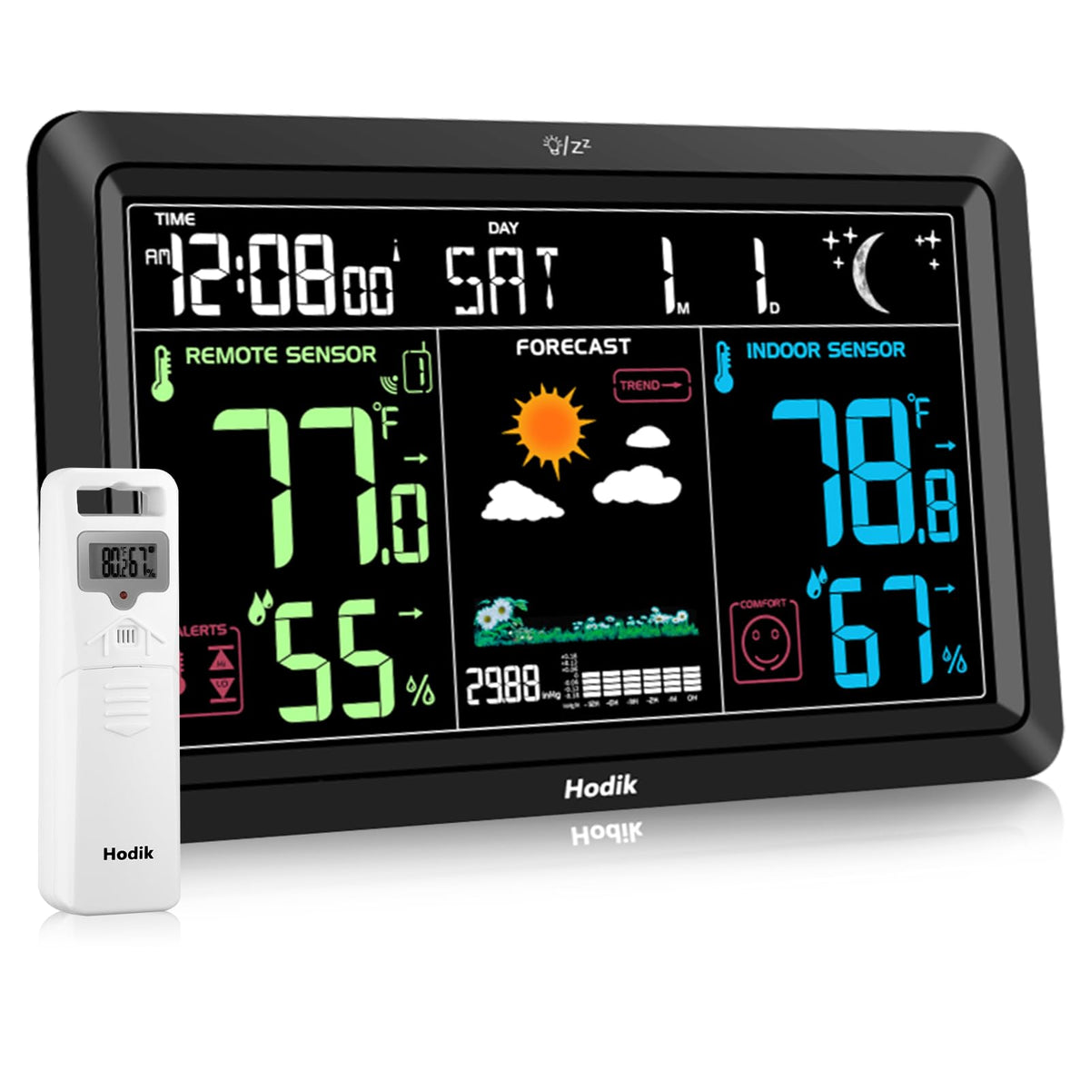 HODIK Weather Station display-front with a large, easy-to-read screen for quick checks.
