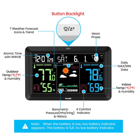HODIK Weather Station indoor-outdoor-thermometer tracks temperature and humidity daily.