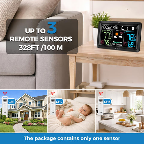 HODIK Weather Station sensor-up-to-3 supports extra wireless sensors for flexible monitoring.