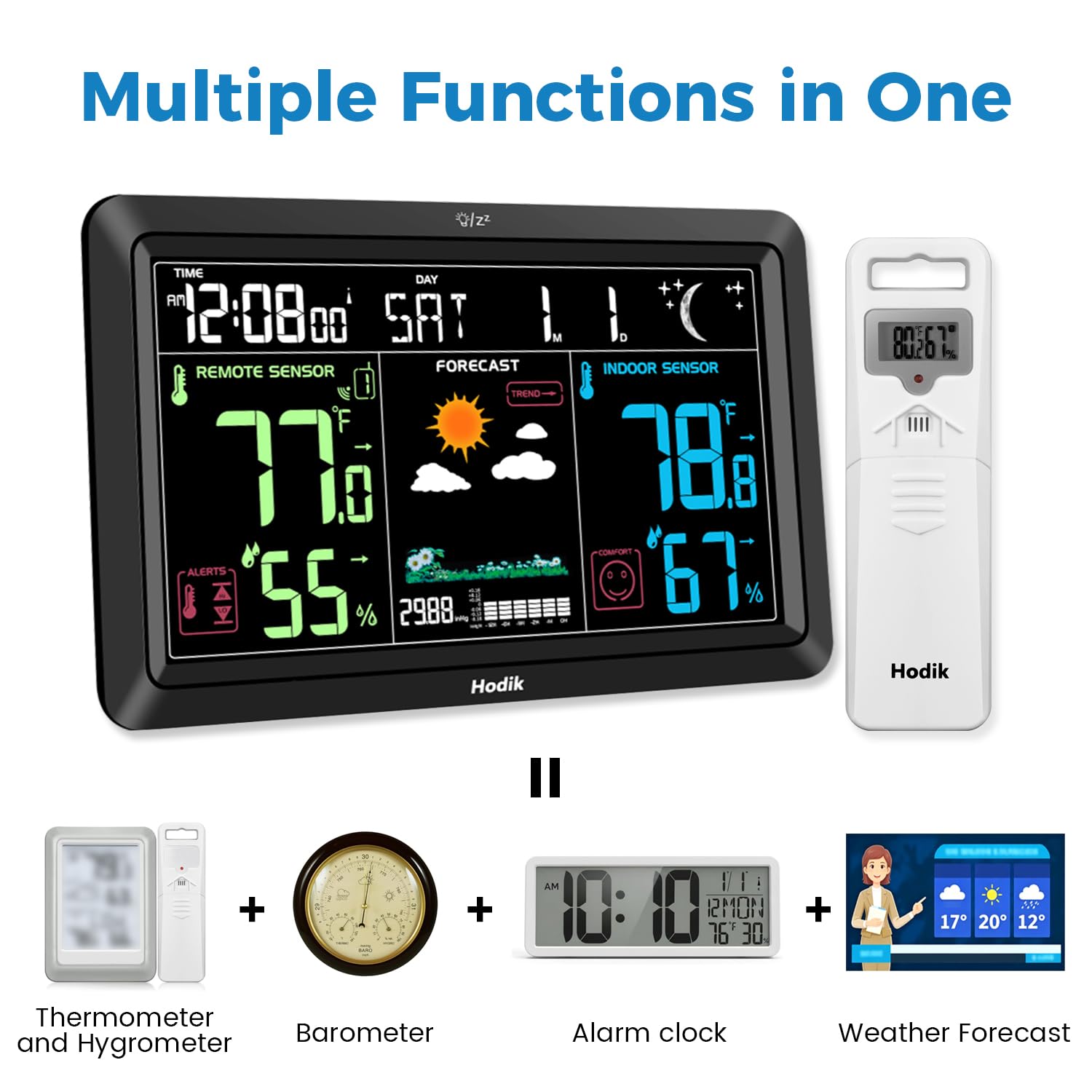 HODIK Weather Station WWVB-sync enables automatic time updates for accurate schedules.