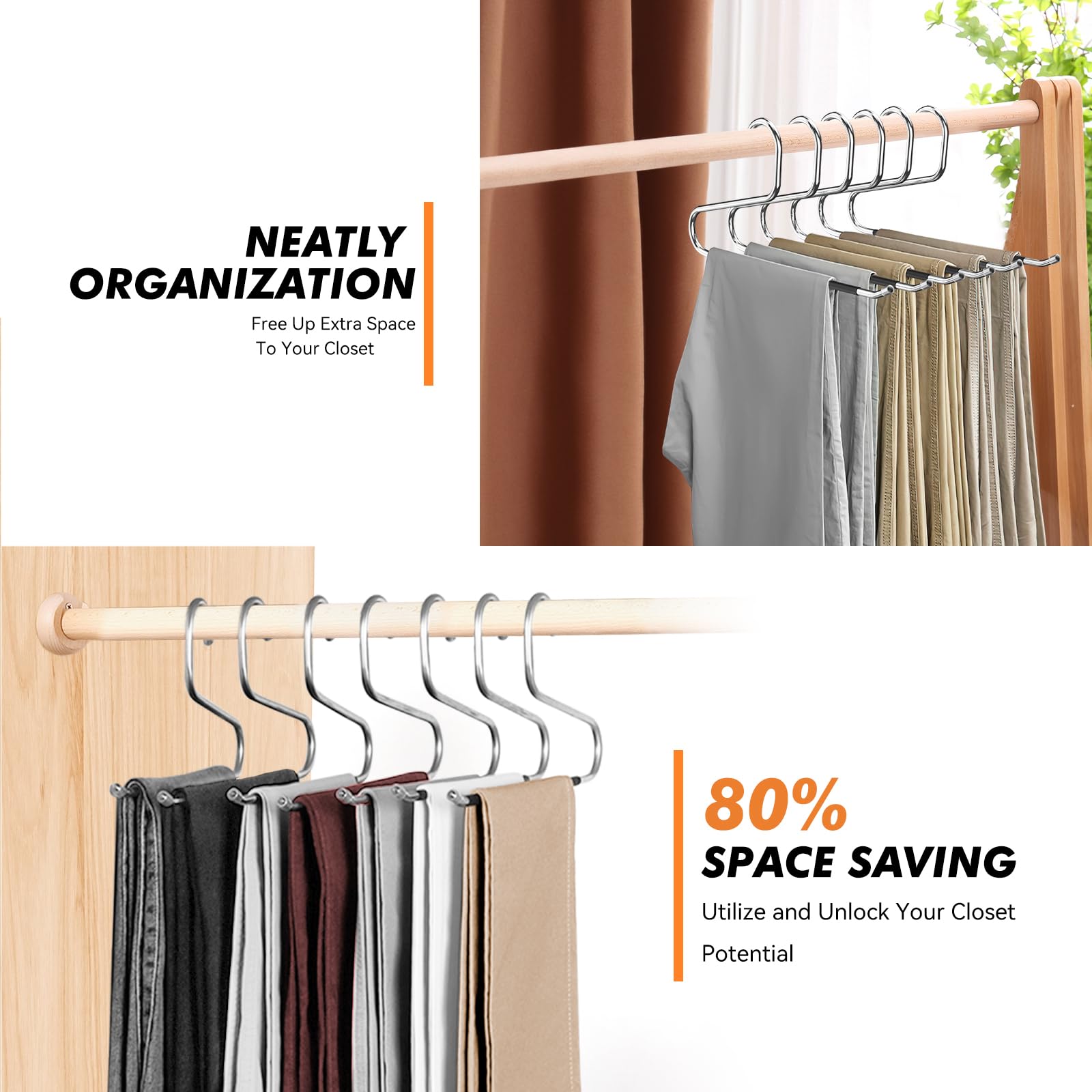 Hodola open-ended design pant hangers for versatile wardrobe organization.