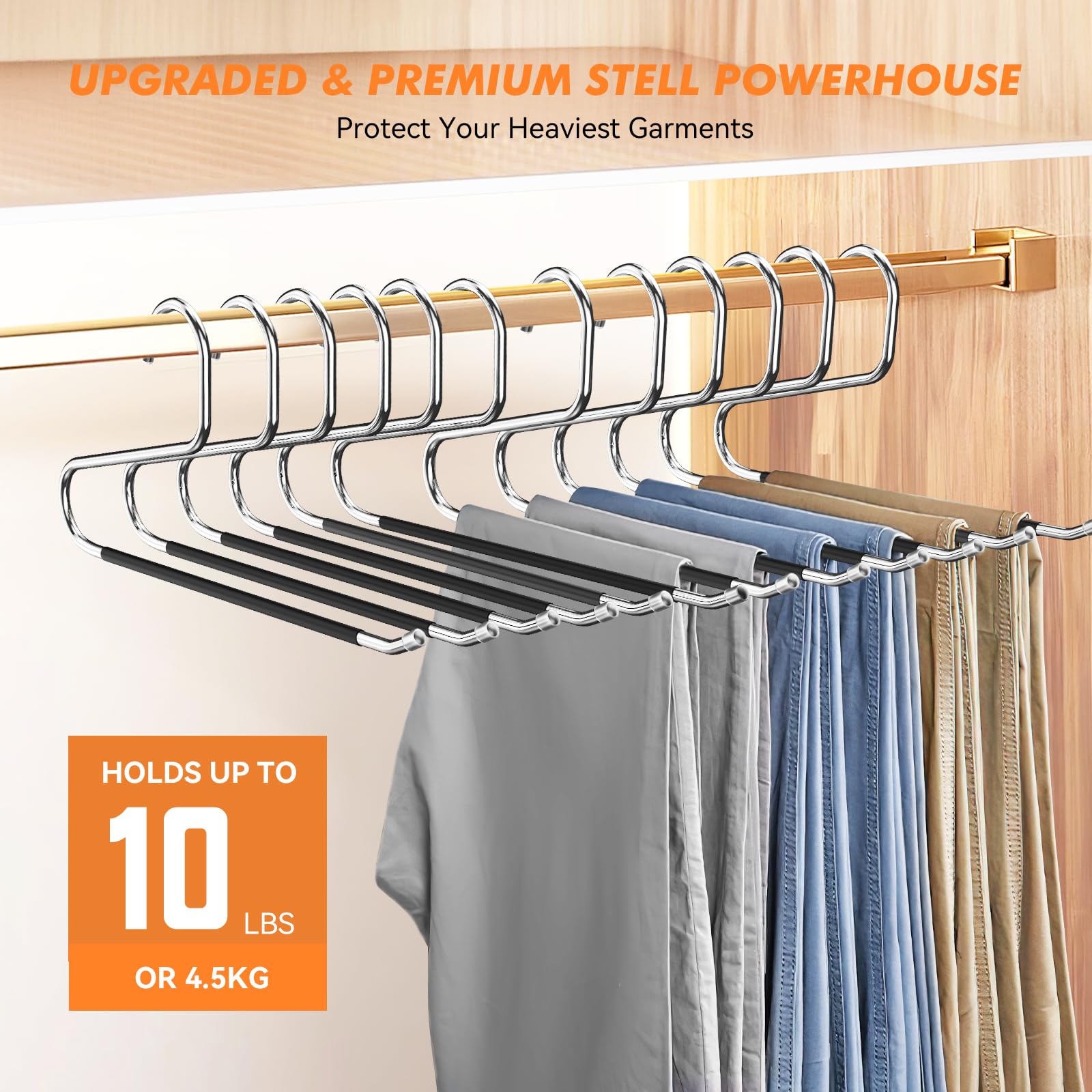 Hodola hangers with rubber tips protect edges and fabrics.