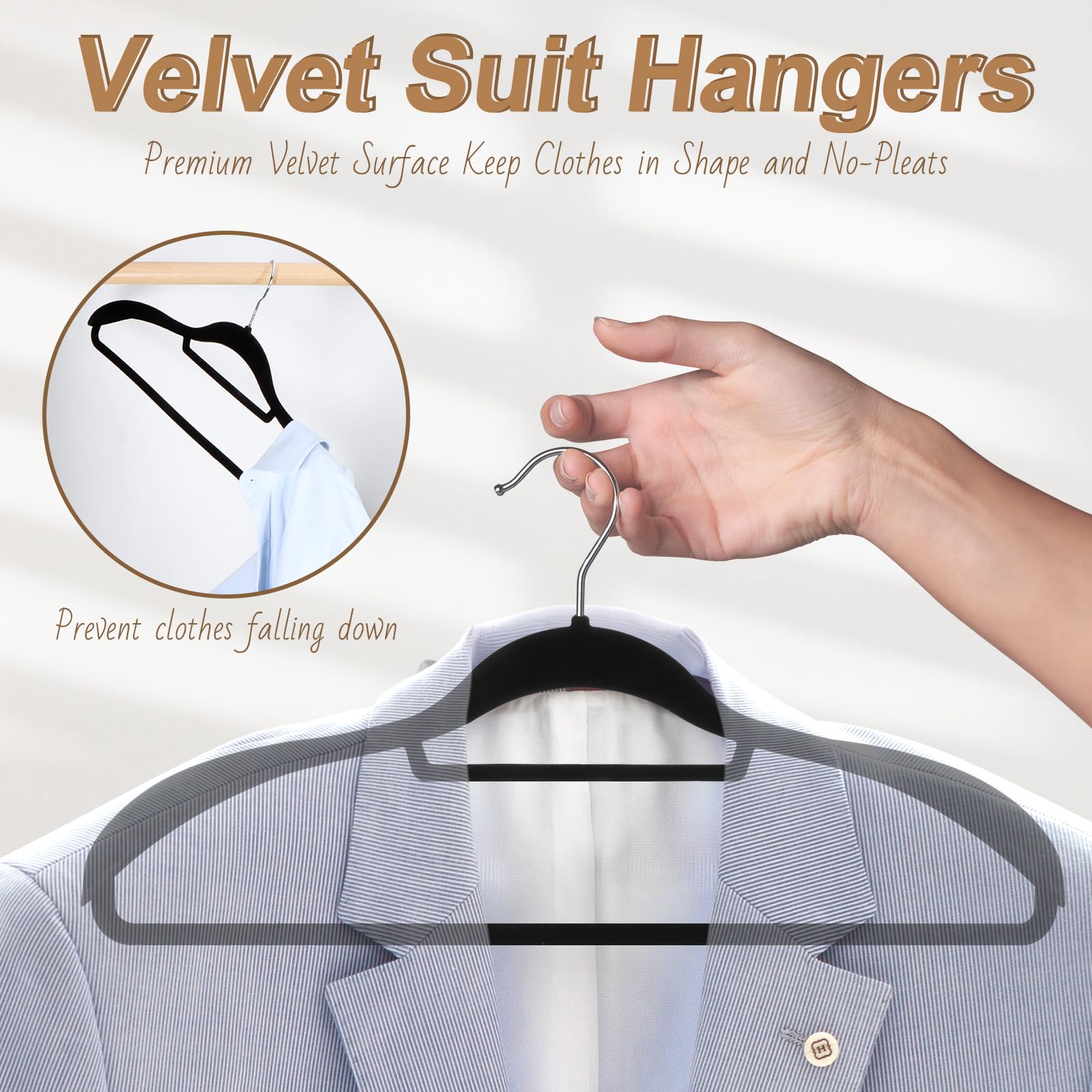 Hodola velvet hanger surface offers anti-slip protection for fabrics.