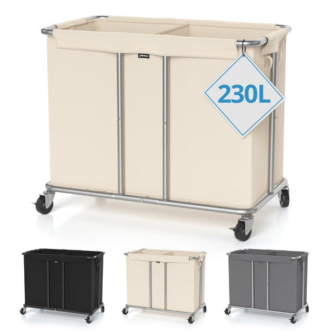 Hodonas 230L rolling laundry hamper with two compartments for sorting clothes.