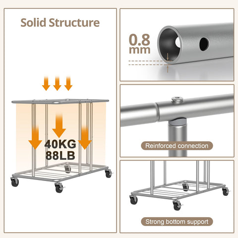Sturdy rust-resistant metal frame of Hodonas 230L rolling hamper.