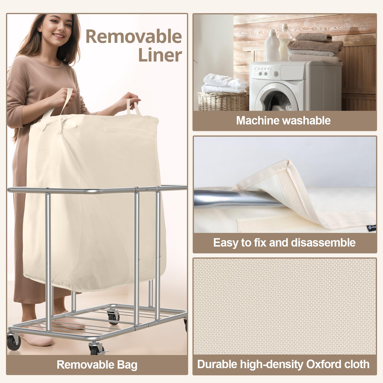 Removable machine-washable liner on Hodonas 230L hamper.