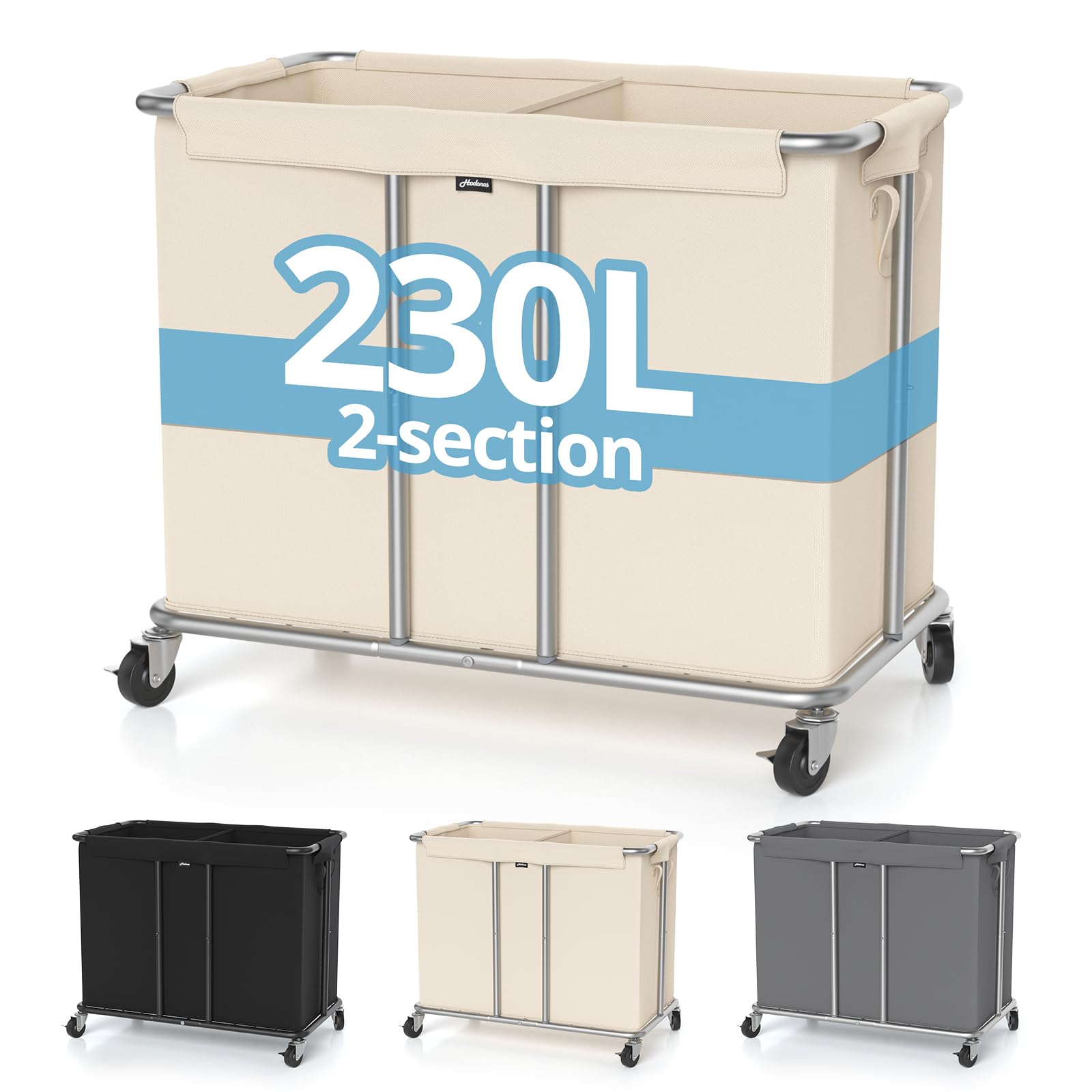 Beige Hodonas 230L hamper in a room setup for versatile storage.