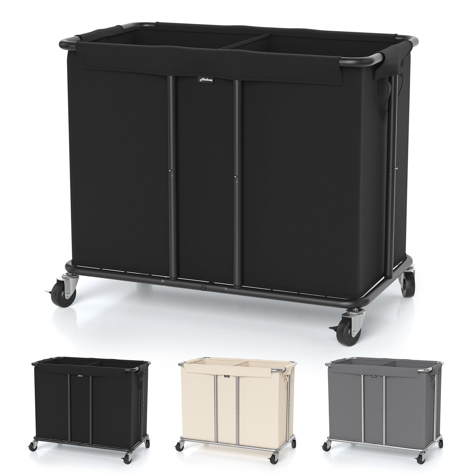 Hodonas laundry hamper with smooth wheels for silent daily laundry transport.