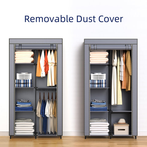 HODYANN gray portable closet showing room friendly dimensions for bedrooms.