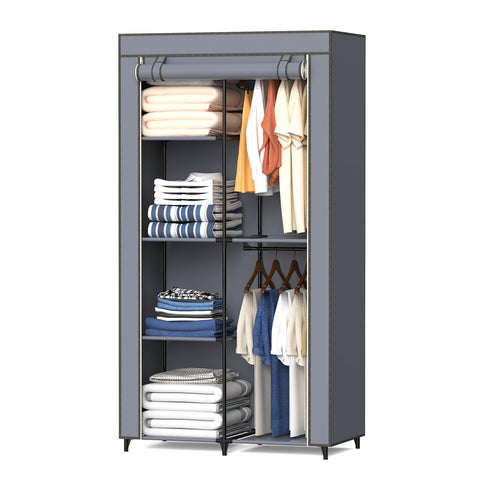 HODYANN portable closet assembled with six shelves and two hanging rods for durable bedroom organization.