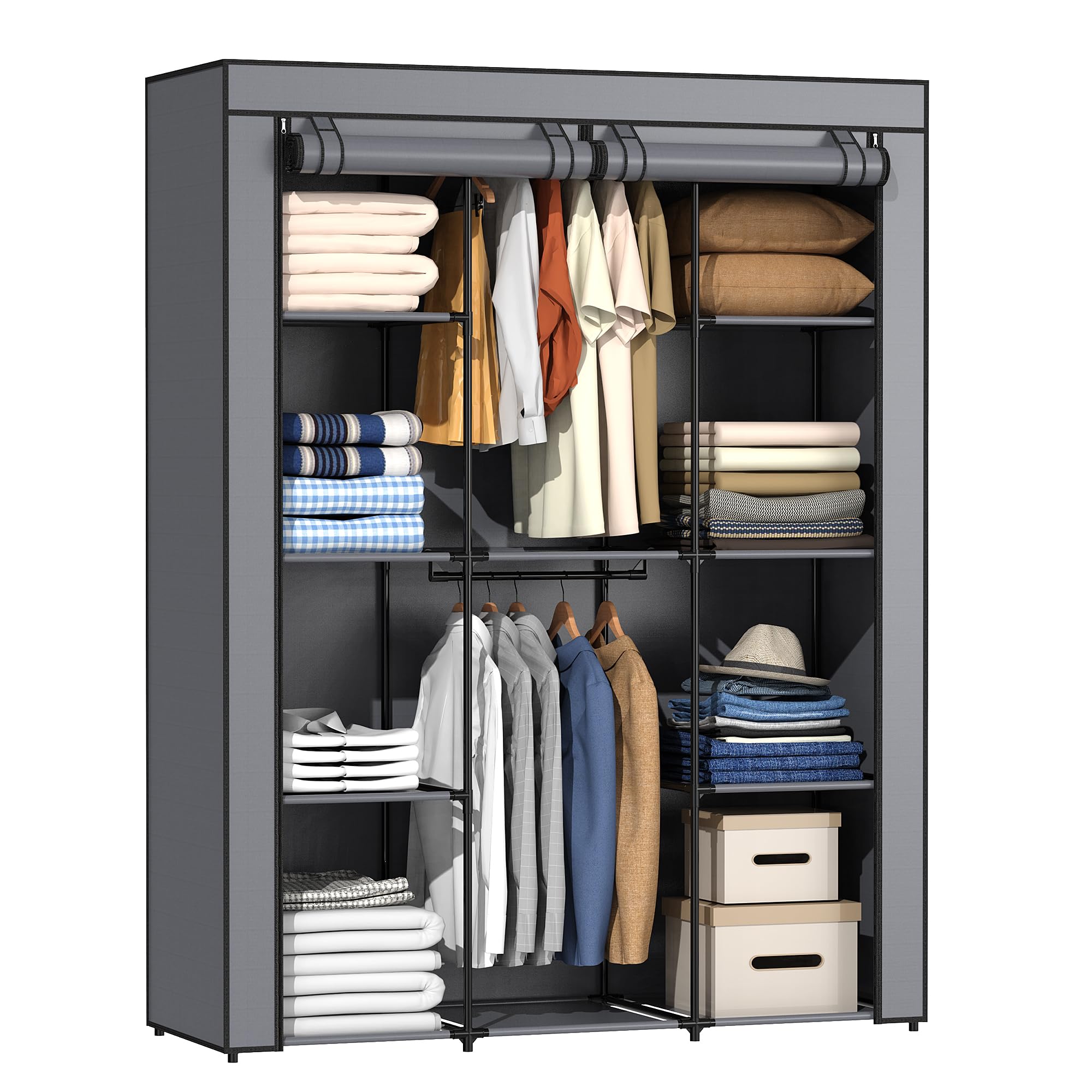HODYANN portable closet setup demonstrates organized storage with 10 shelves.