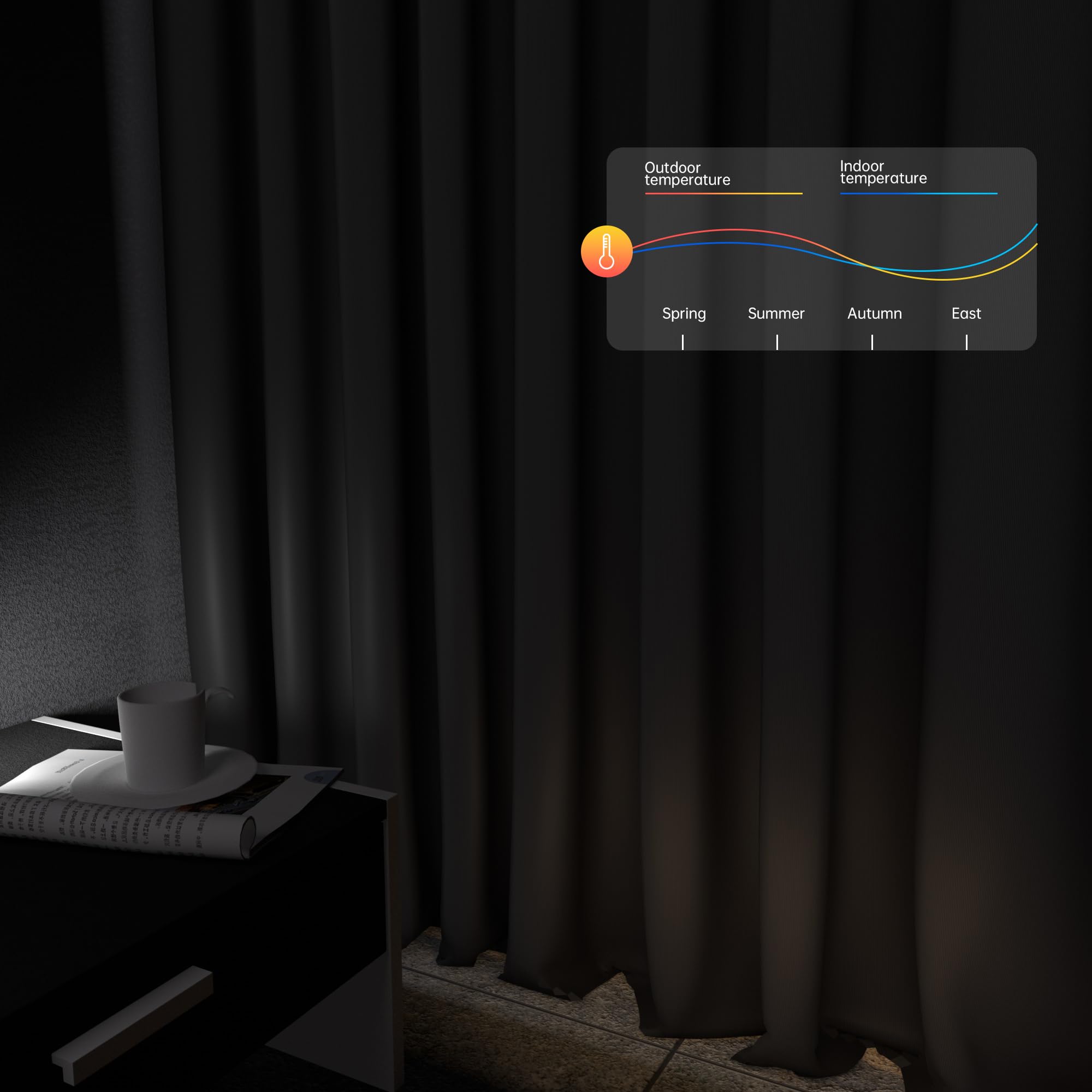 Hoeflife floor-to-ceiling-curtain with blackout for flexible room zoning.