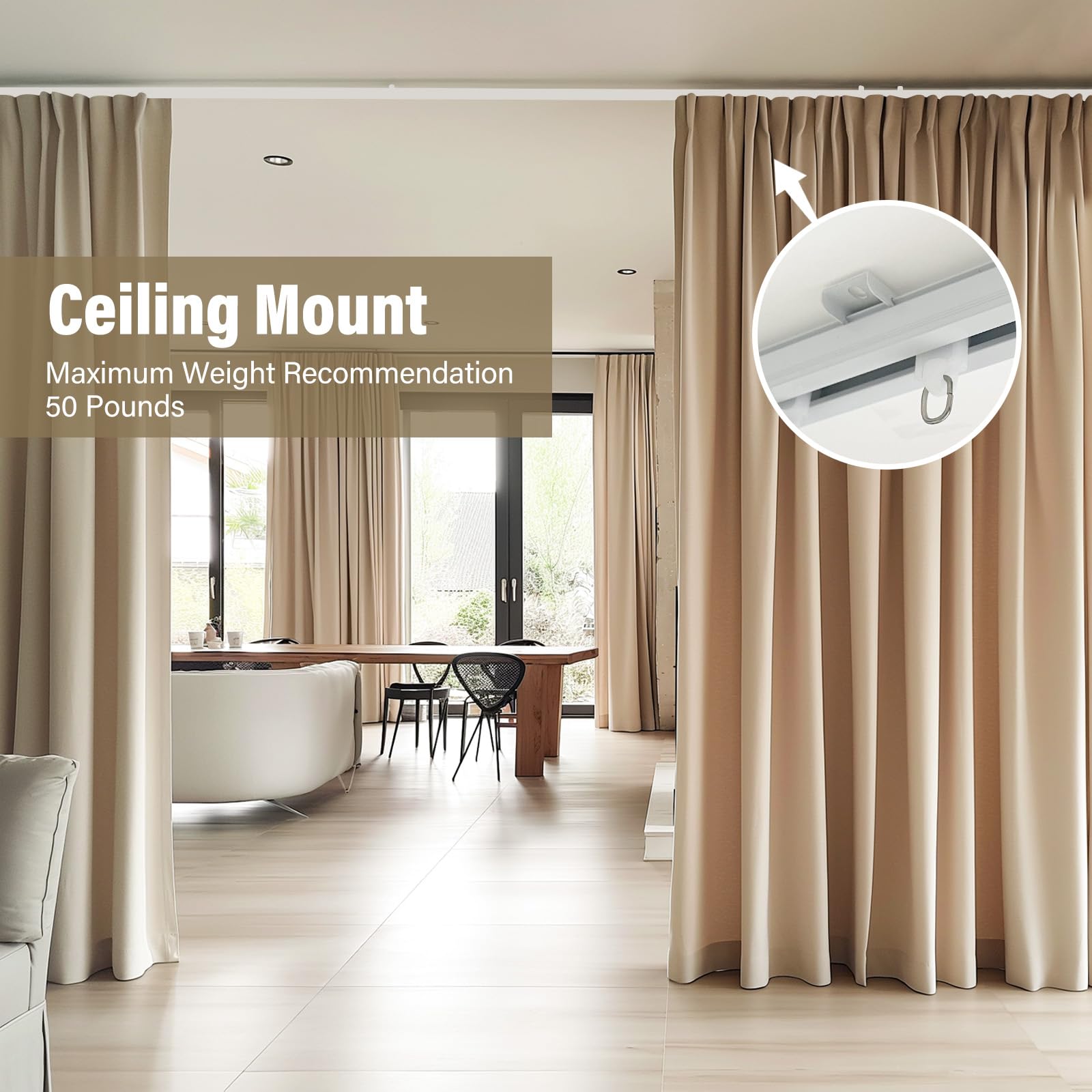 Hoeflife room-divider curtain track installed for open-plan space separation