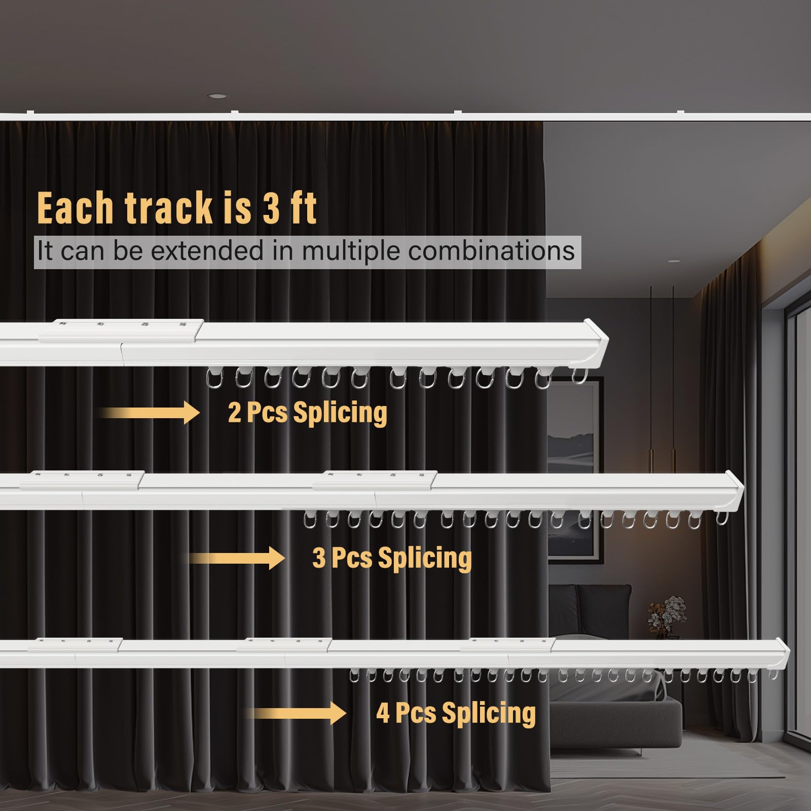 Hoeflife white ceiling curtain track clean aesthetic and seamless integration