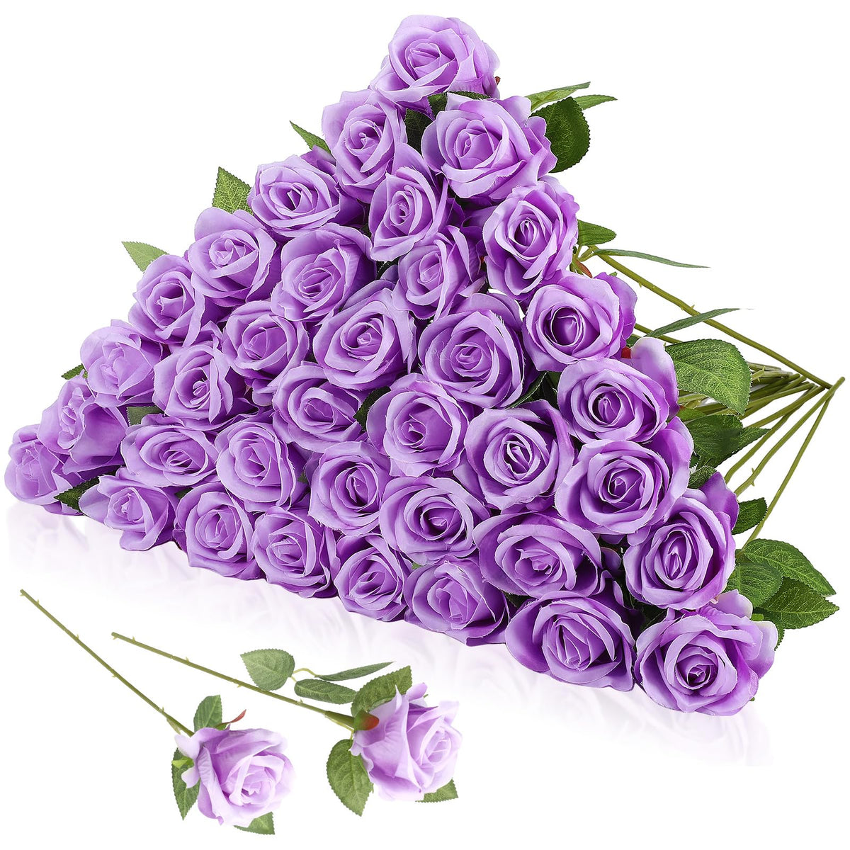 Hoemwarm 36-pcs silk purple rose bouquet with lifelike petals for elegant weddings