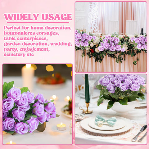 Hoemwarm table centerpiece with vibrant purple roses for events