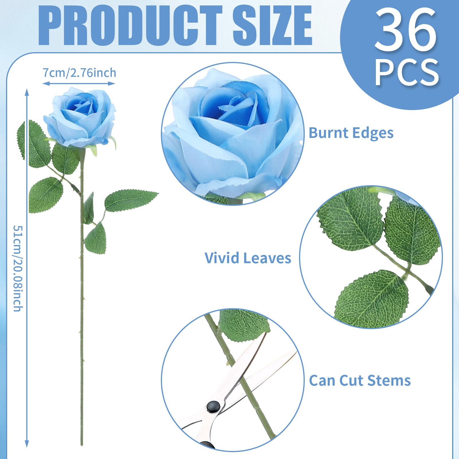 Hoemwarm long-stem blue roses for durable wedding decor.
