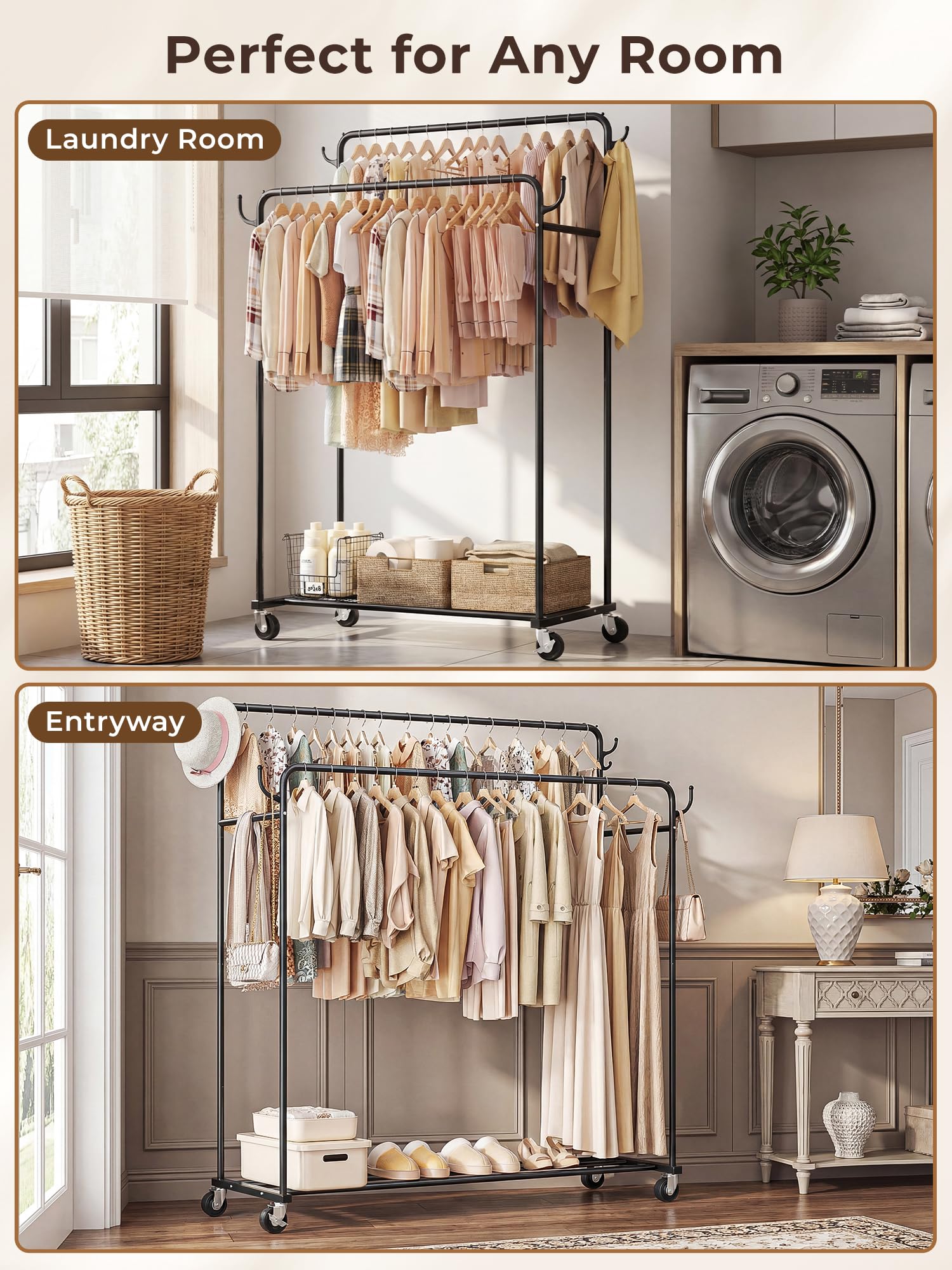 HogHow freestanding wardrobe rack adds versatile hanging space.