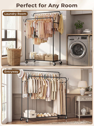 HogHow freestanding wardrobe rack adds versatile hanging space.