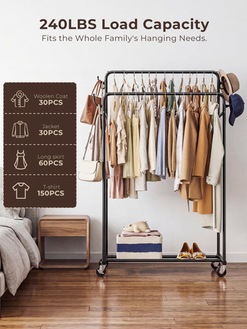 HogHow portable garment rack with lockable wheels stays in place.