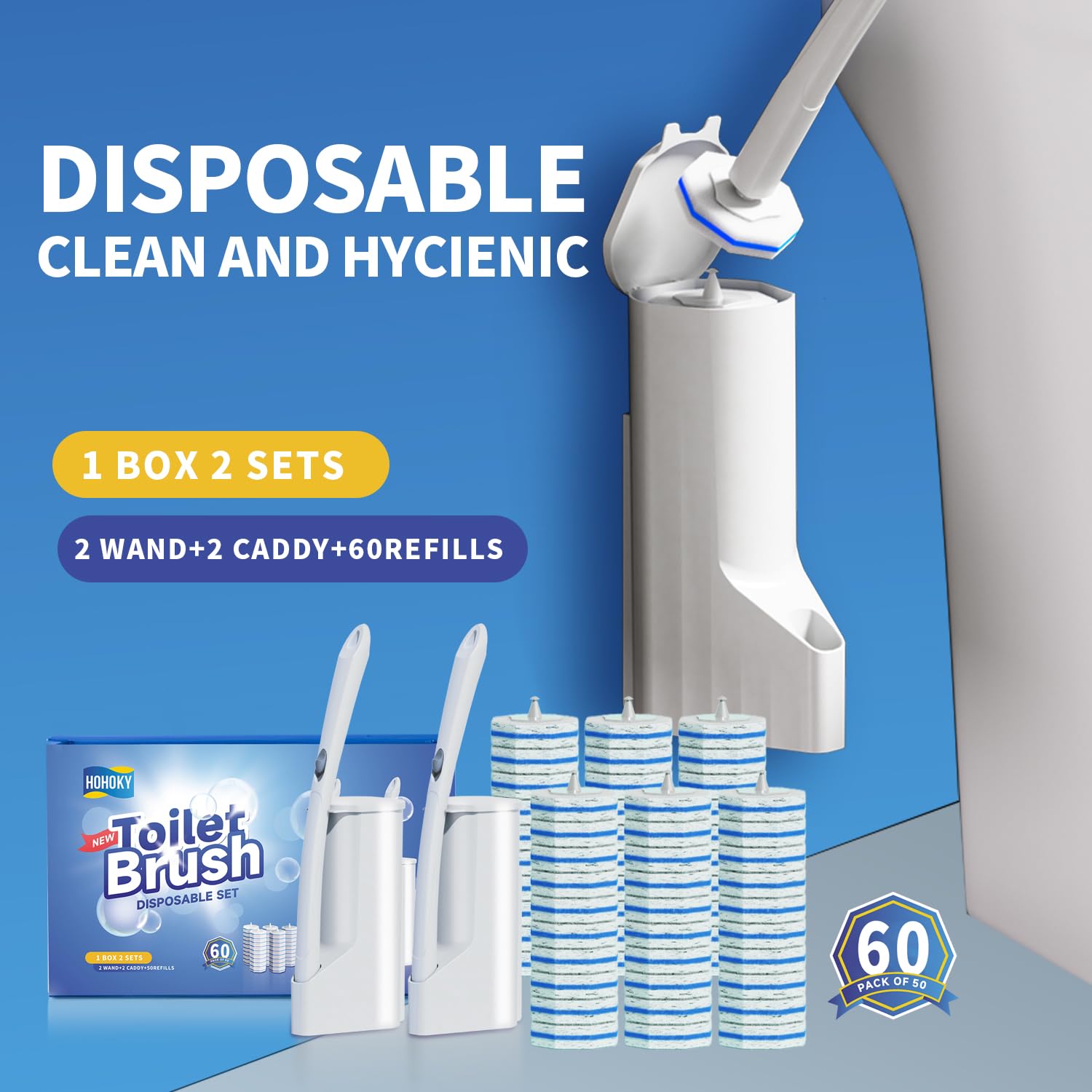 Hohoky 17-inch extended wand handle offering reach under the toilet rim.