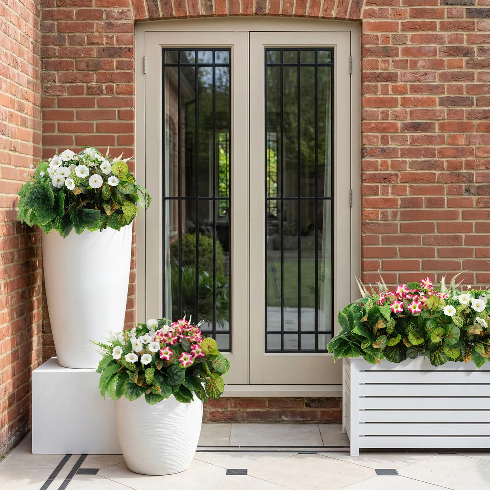 HOHOTIME Front porch setup with mixed faux greenery for effortless styling.