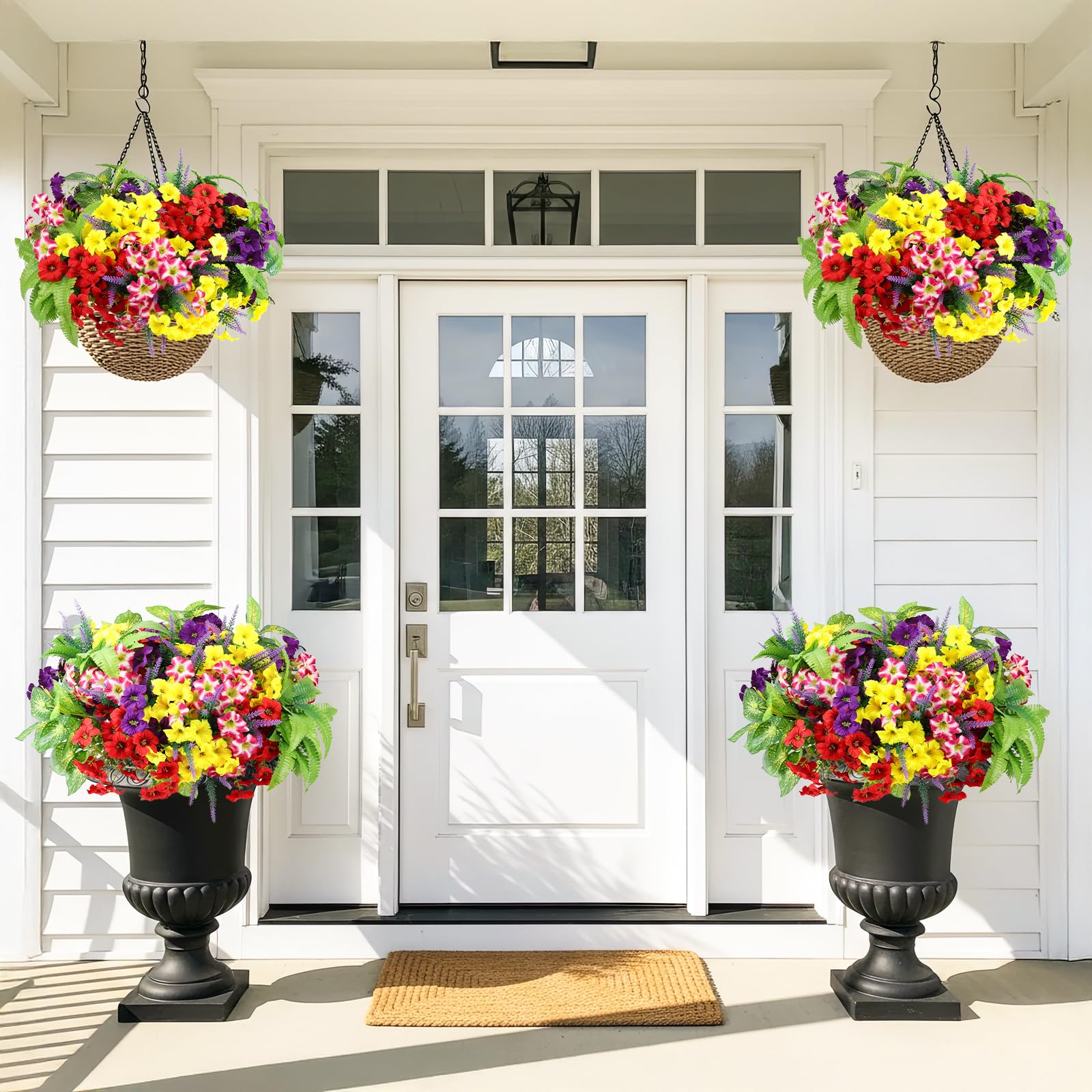HOHOTIME faux eucalyptus stems add year-round greenery to planters.