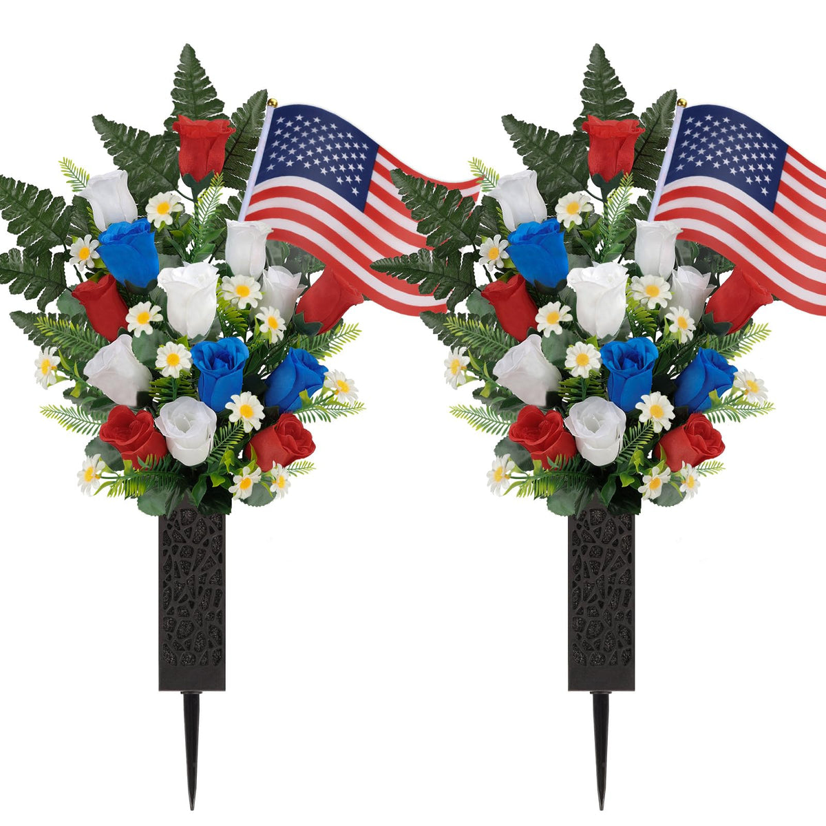 HOHOTIME memorial day cemetery bouquet with flag for grave decoration
